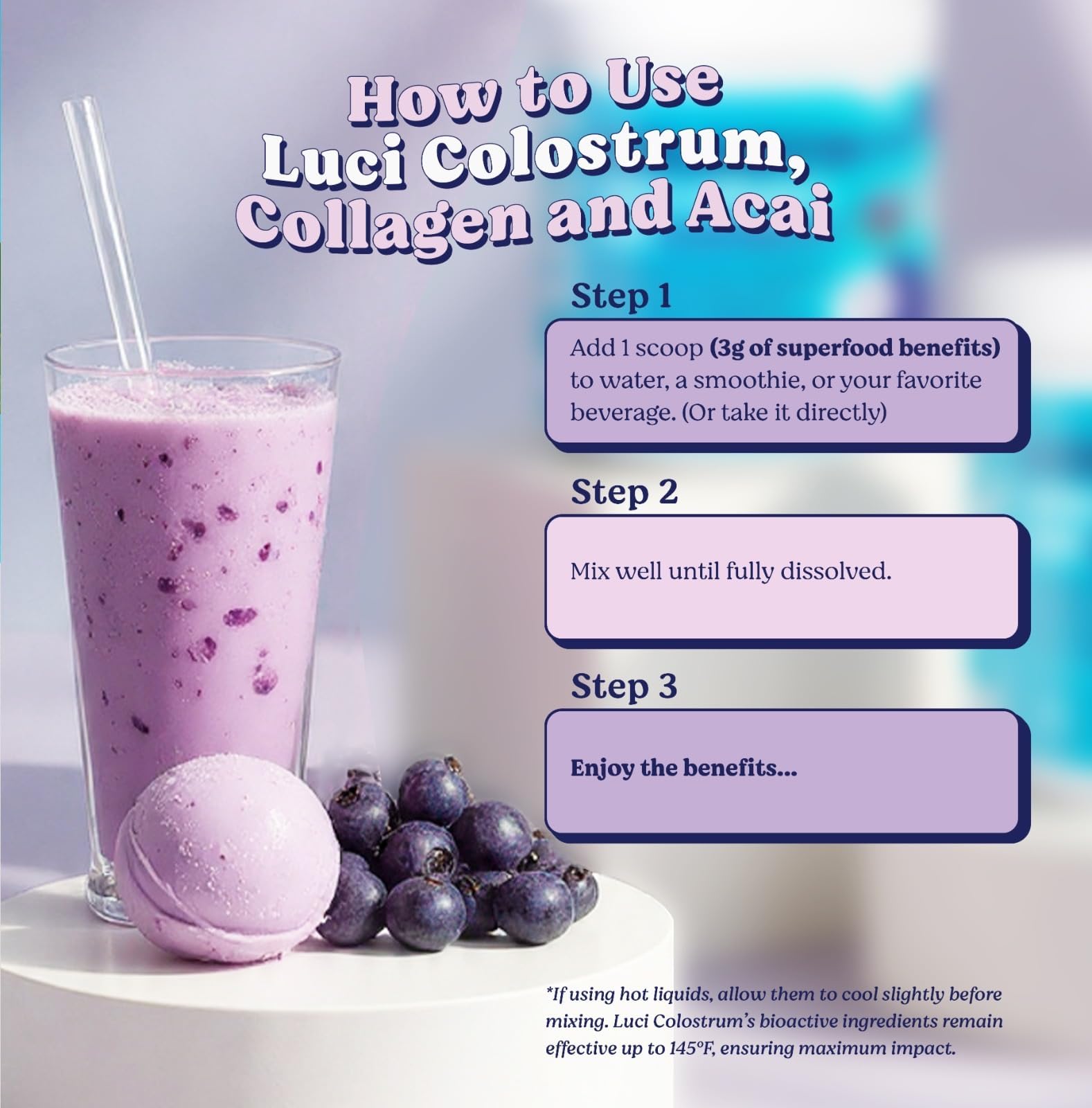 Luci Colostrum Powder 60 Servings, 3 in 1 with Collagen Peptides and Acai, Bovine Colostrum for Gut Health, Bloating, Collagen Protein for Muscle, Skin, Hair, Nails and Immunity, Gluten & Fat Free - TrustMedUSA