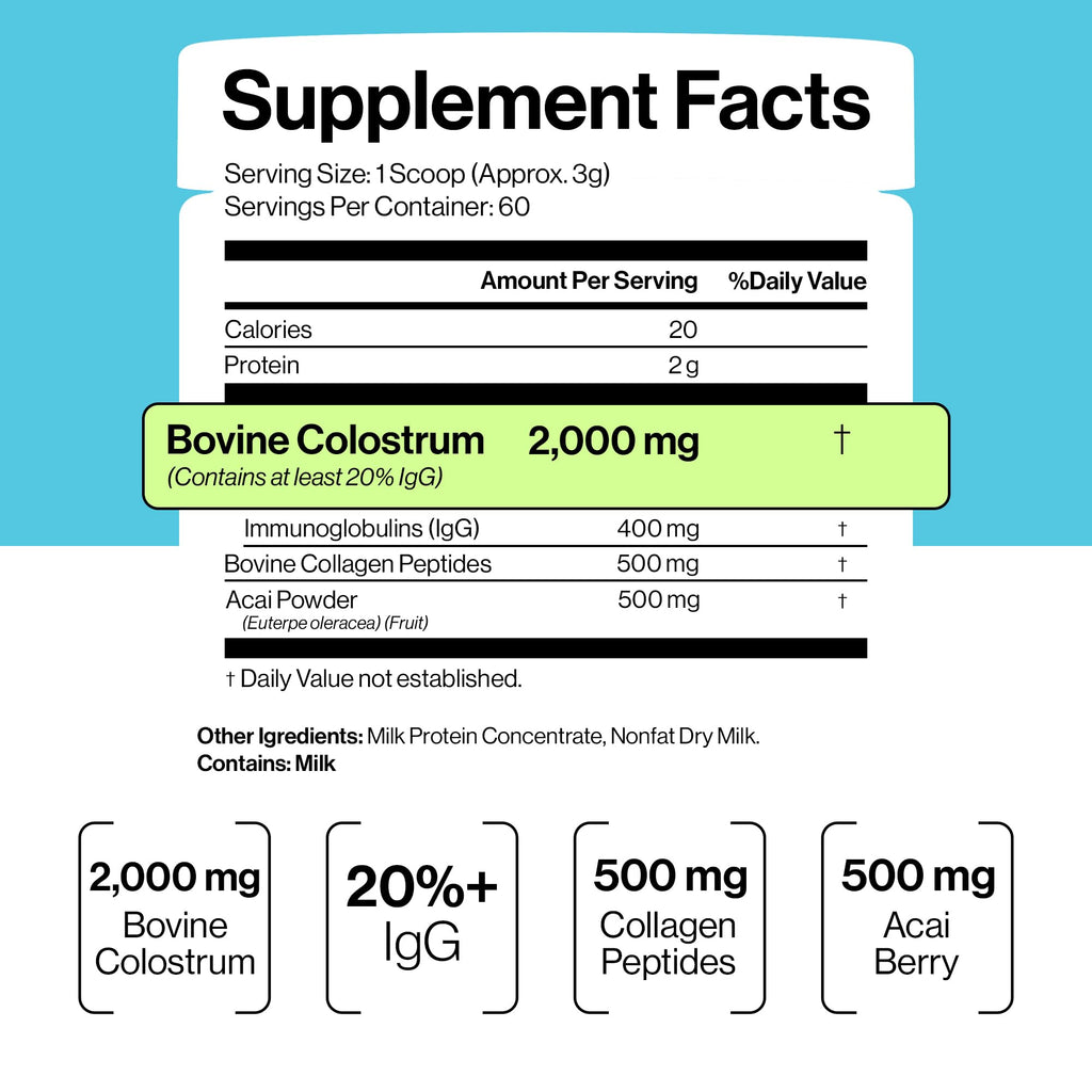 Luci Colostrum Powder 60 Servings, 3 in 1 with Collagen Peptides and Acai, Bovine Colostrum for Gut Health, Bloating, Collagen Protein for Muscle, Skin, Hair, Nails and Immunity, Gluten & Fat Free - TrustMedUSA