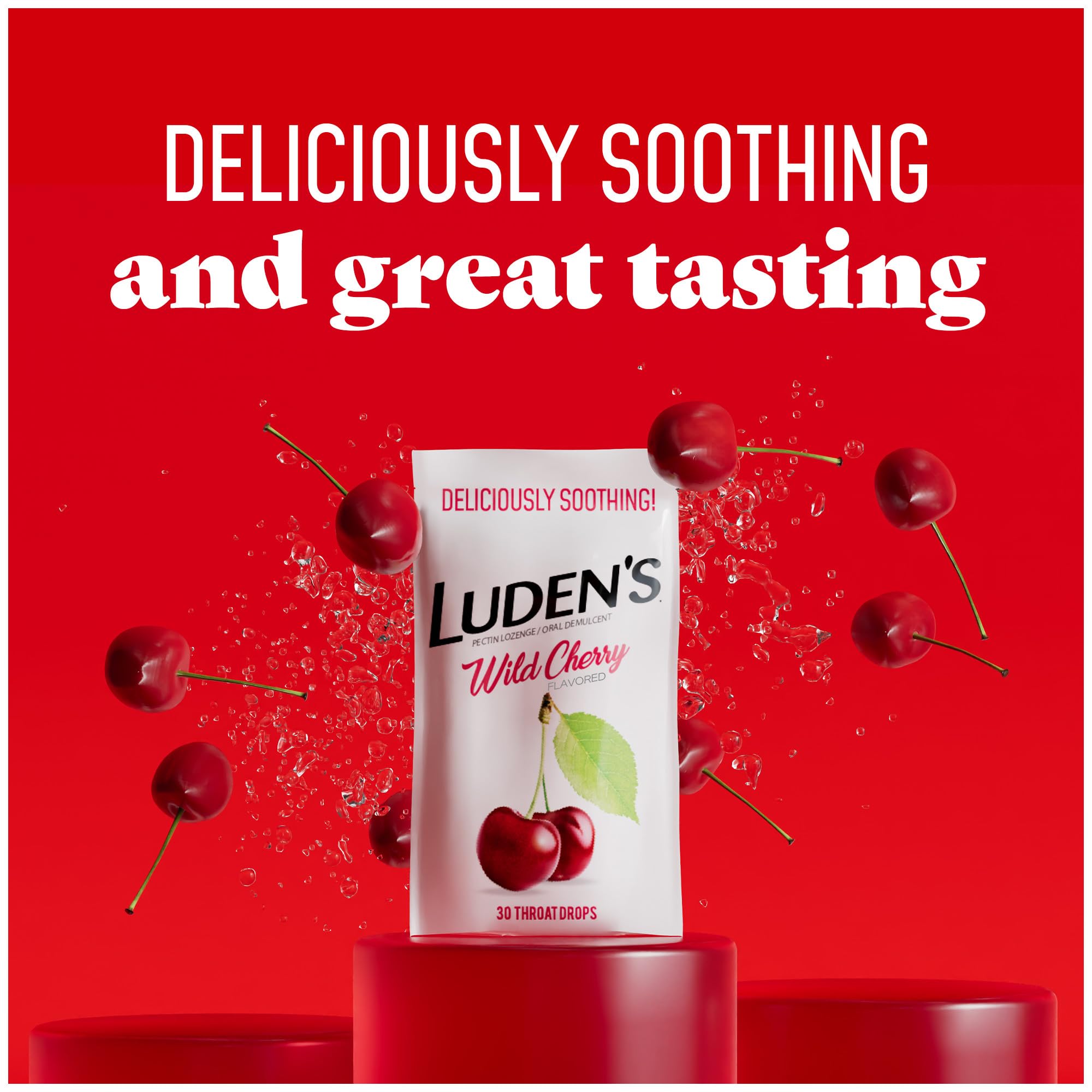 Luden's Sore Throat Relief Lozenges for Minor Everyday Irritation & Dry Mouth, Wild Cherry Flavored Drops, 30 Count - Maple Wellness Supplements