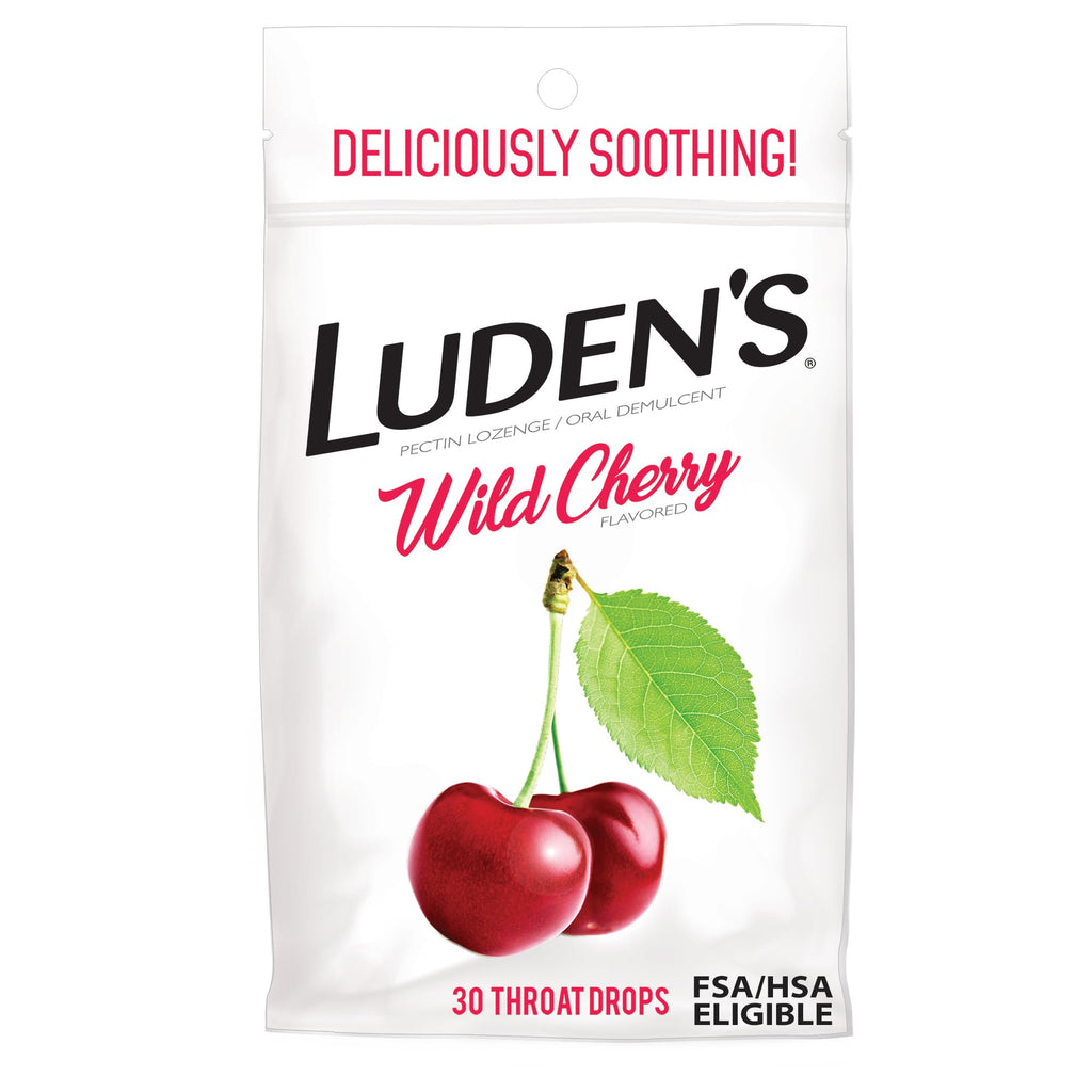 Luden's Sore Throat Relief Lozenges for Minor Everyday Irritation & Dry Mouth, Wild Cherry Flavored Drops, 30 Count - Maple Wellness Supplements
