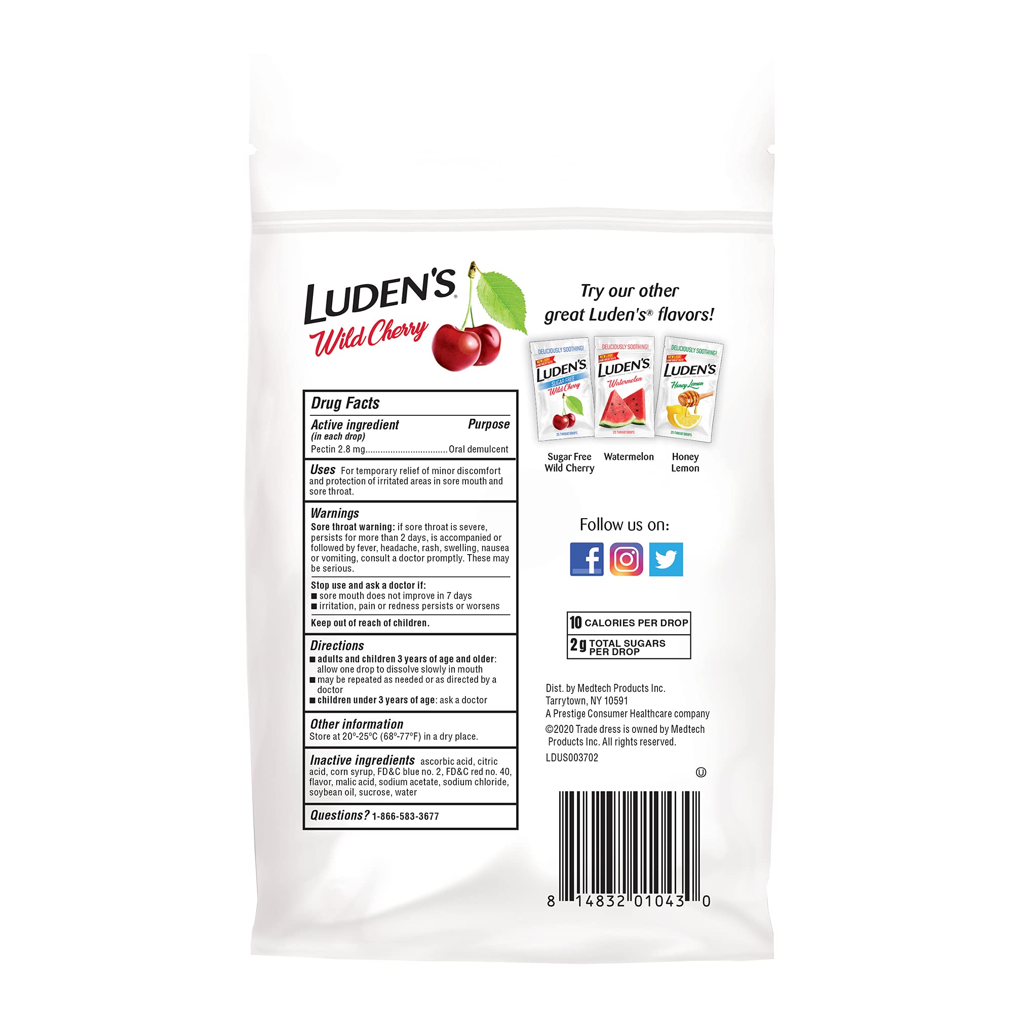 Luden's Sore Throat Relief Lozenges for Minor Everyday Irritation & Dry Mouth, Wild Cherry Flavored Drops, 30 Count - Maple Wellness Supplements