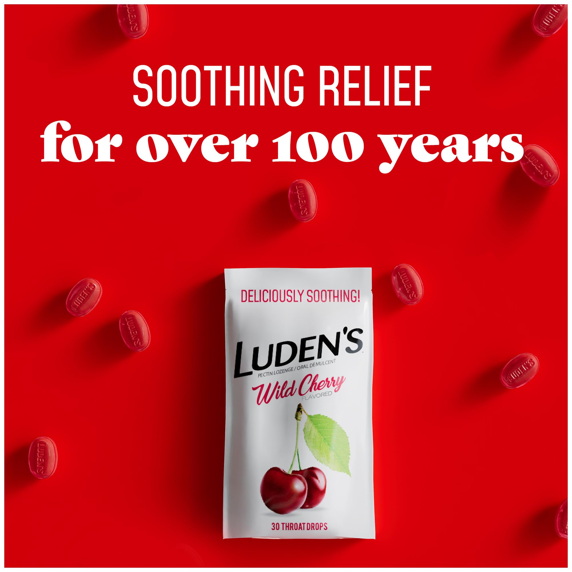 Luden's Sore Throat Relief Lozenges for Minor Everyday Irritation & Dry Mouth, Wild Cherry Flavored Drops, 30 Count - Maple Wellness Supplements