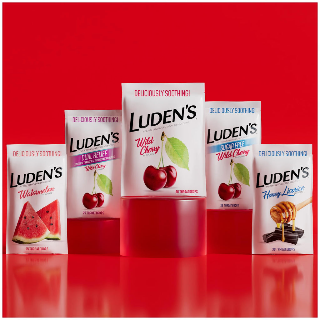 Luden's Sore Throat Relief Lozenges for Minor Everyday Irritation & Dry Mouth, Wild Cherry Flavored Drops, 30 Count - Maple Wellness Supplements