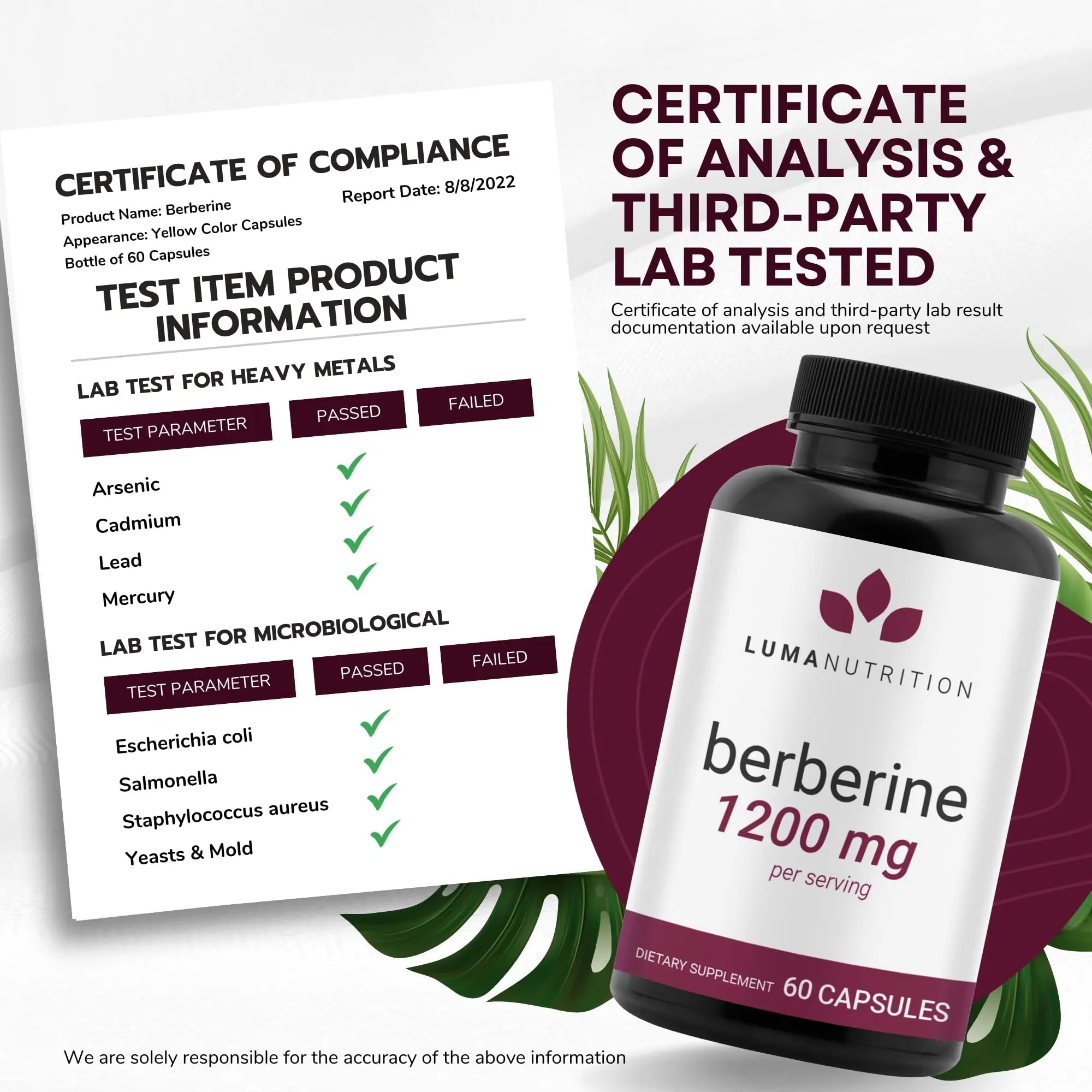Luma Nutrition Berberine Supplement - Berberine 1200mg Per Serving - Berberine HCI - TrustMedUSA
