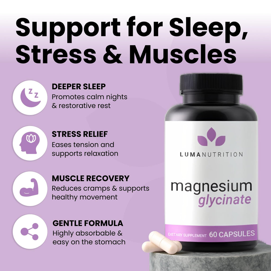 Luma Nutrition Magnesium Glycinate 1000mg - Support Stress, Sleep, Nerve & Muscle Health - 500mg Pure Magnesium Supplement Capsules - TrustMedUSA