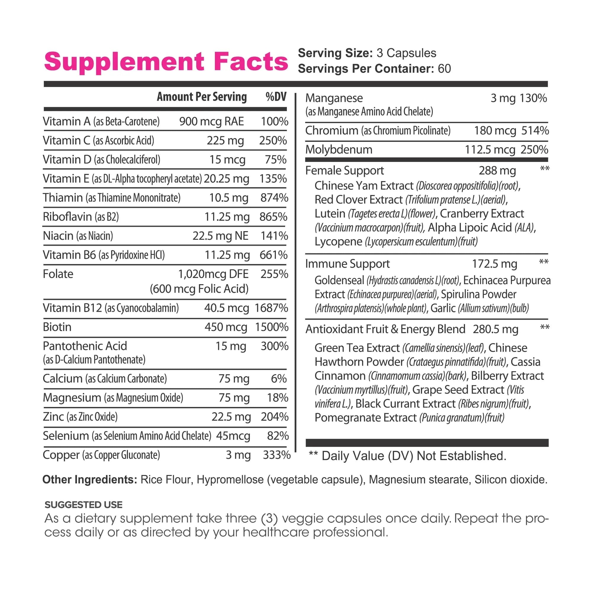 Lumen Naturals Women's Multivitamin Vitamin B12, A, C, D, & E - 180 Count - 60 Servings - Veggie Capsules - TrustMedUSA