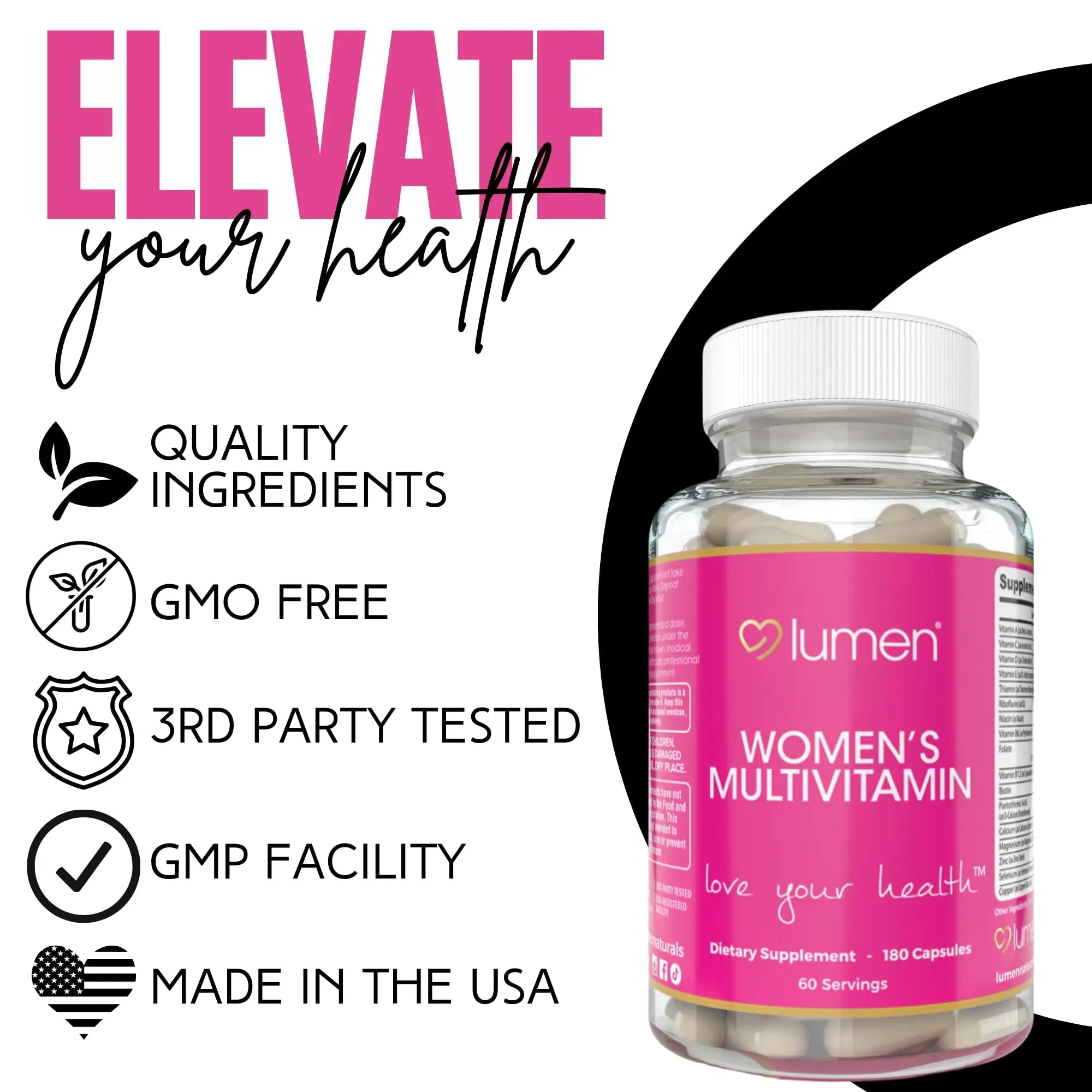 Lumen Naturals Women's Multivitamin Vitamin B12, A, C, D, & E - 180 Count - 60 Servings - Veggie Capsules - TrustMedUSA