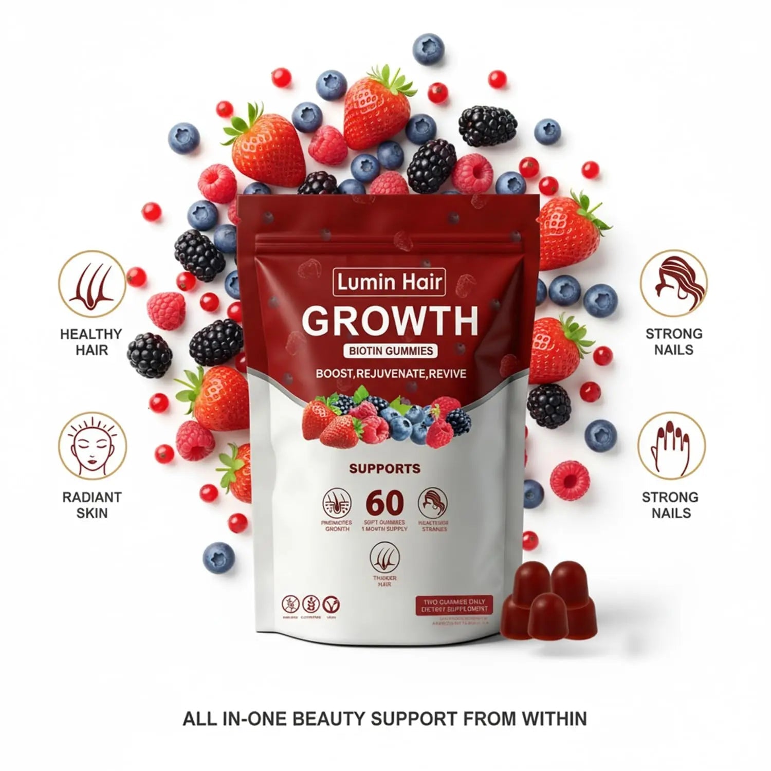 Lumin Hair Growth Gummies for Black Women, 60 Vegan Gummies, Daily Hair Nourishment with Biotin, Collagen & Botanical Extracts, Supports Healthy Hair Growth & Strength - TrustMedUSA