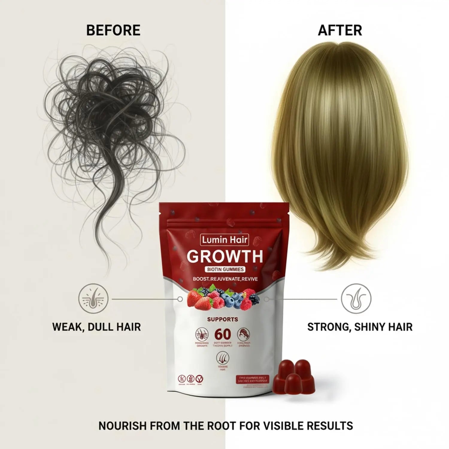 Lumin Hair Growth Gummies for Black Women, 60 Vegan Gummies, Daily Hair Nourishment with Biotin, Collagen & Botanical Extracts, Supports Healthy Hair Growth & Strength - TrustMedUSA