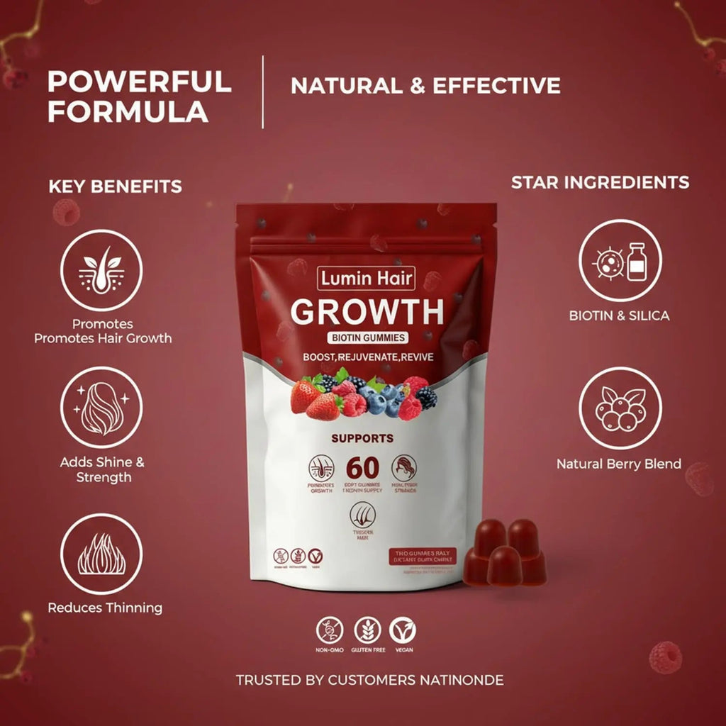 Lumin Hair Growth Gummies for Black Women, 60 Vegan Gummies, Daily Hair Nourishment with Biotin, Collagen & Botanical Extracts, Supports Healthy Hair Growth & Strength - TrustMedUSA