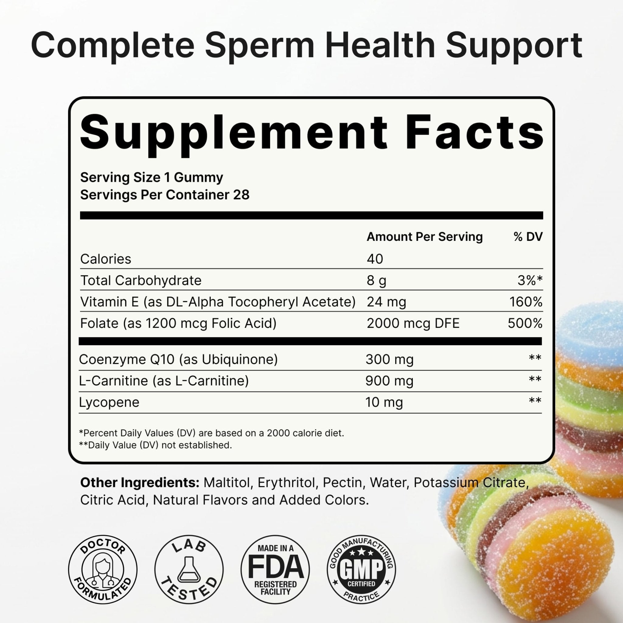 Luminary Vitamins Create for Men | IVF-Doctor Formulated Male Fertility Gummies | 300 mg CoQ10, 900 mg L-Carnitine, 10 mg Lycopene | Supports Sperm Health | Vegan & No Added Sugar (28 Day Supply) - Maple Wellness Supplements