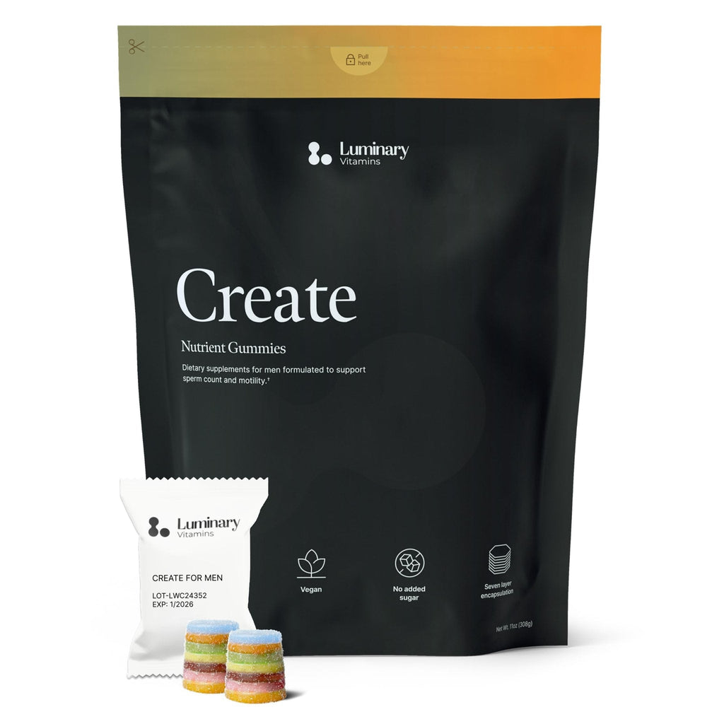 Luminary Vitamins Create for Men | IVF-Doctor Formulated Male Fertility Gummies | 300 mg CoQ10, 900 mg L-Carnitine, 10 mg Lycopene | Supports Sperm Health | Vegan & No Added Sugar (28 Day Supply) - Maple Wellness Supplements