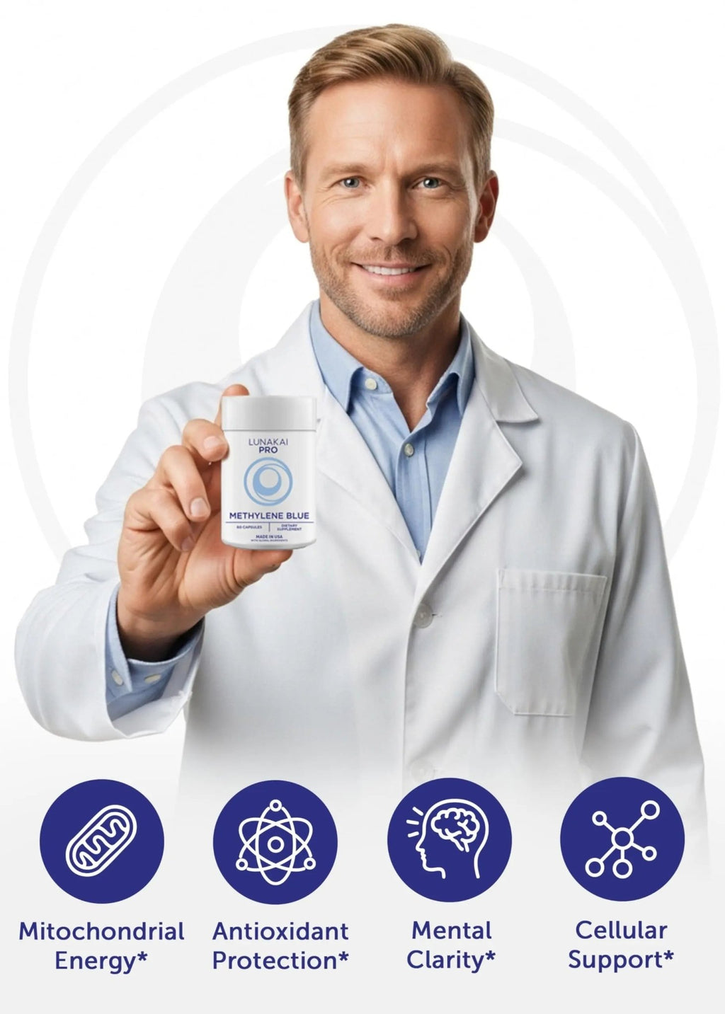 Lunakai PRO USA Made Methylene Blue Capsules Pharmaceutical Grade with Vitamin C, B6, B12 – 3rd-Party Tested Daily Brain & Focus Support Supplement for Humans, 60ct - TrustMedUSA