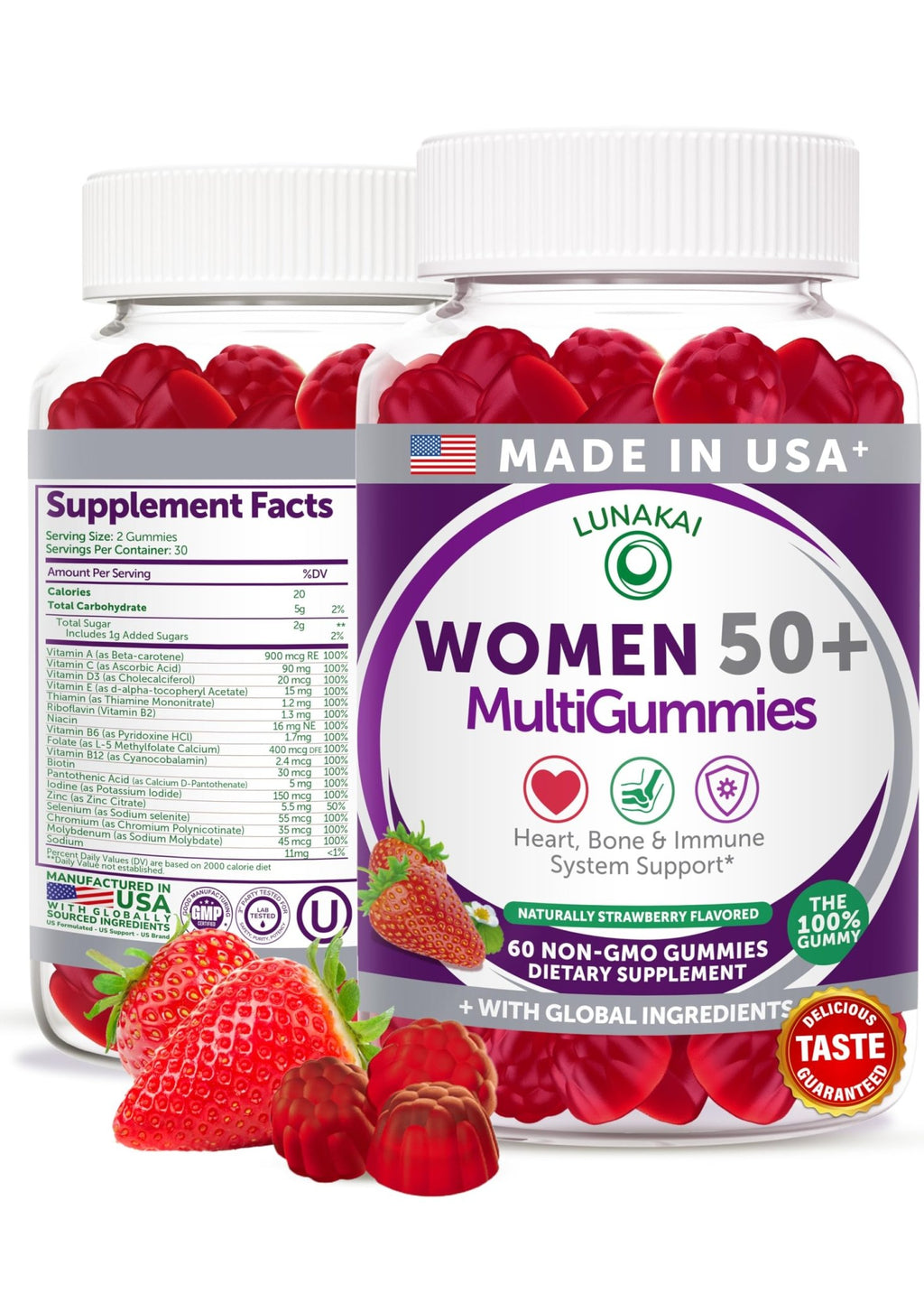 Lunakai USA Made 50 Plus Women's Multivitamin Gummies - Delicious Formula Enhanced with Essential Vitamins & Minerals for Health & Vitality - 60ct - TrustMedUSA