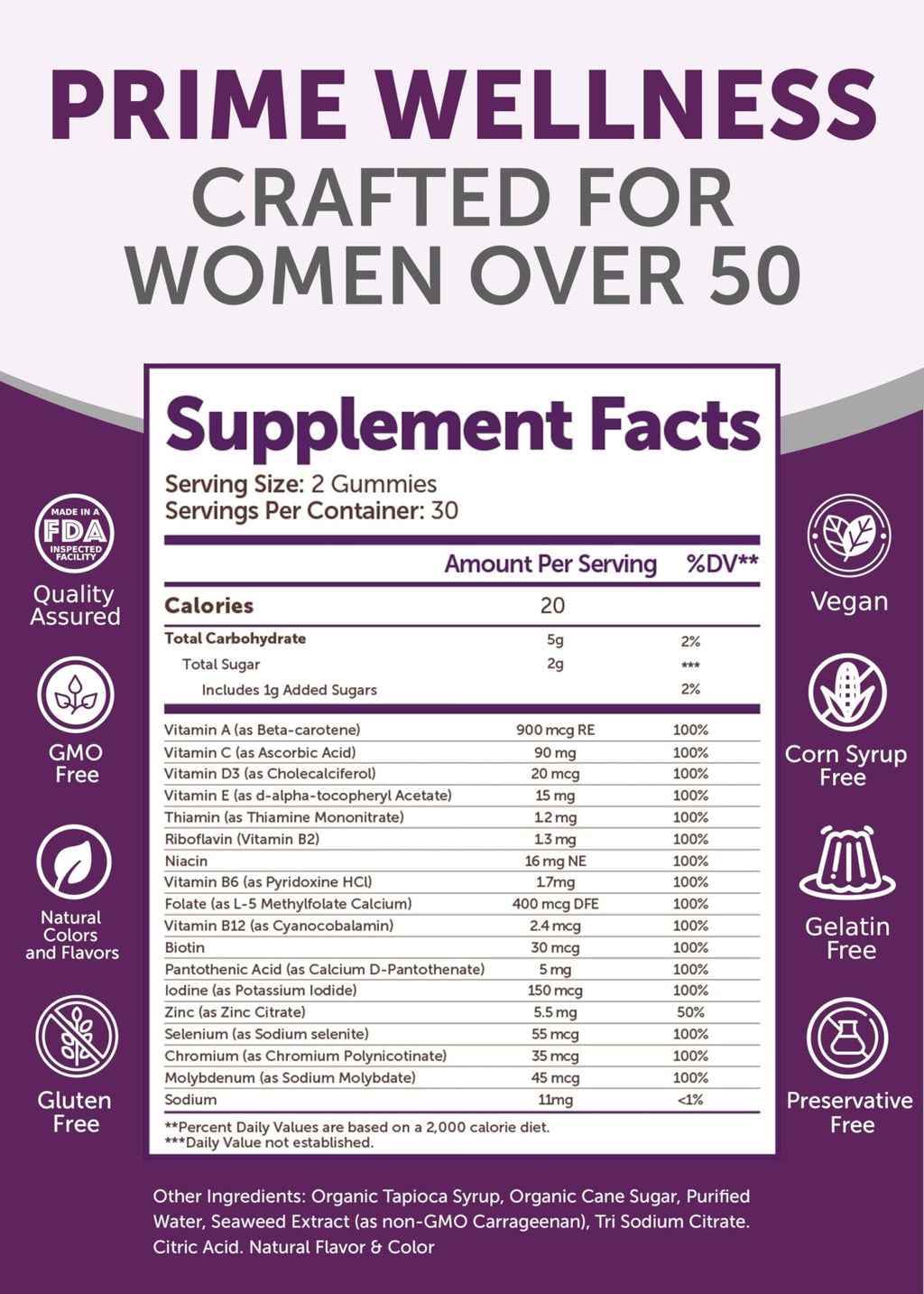 Lunakai USA Made 50 Plus Women's Multivitamin Gummies - Delicious Formula Enhanced with Essential Vitamins & Minerals for Health & Vitality - 60ct - TrustMedUSA