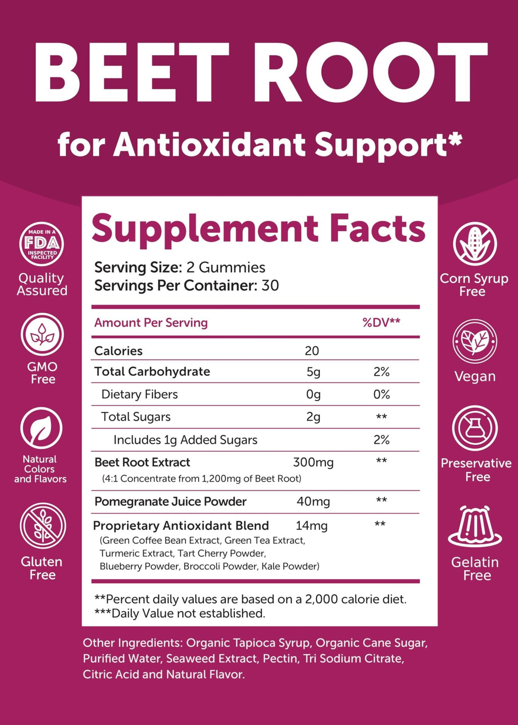 Lunakai USA Made Beet Root Gummies with Antioxidant Blend - Delicious Non-GMO Beet Chews, 60ct - TrustMedUSA