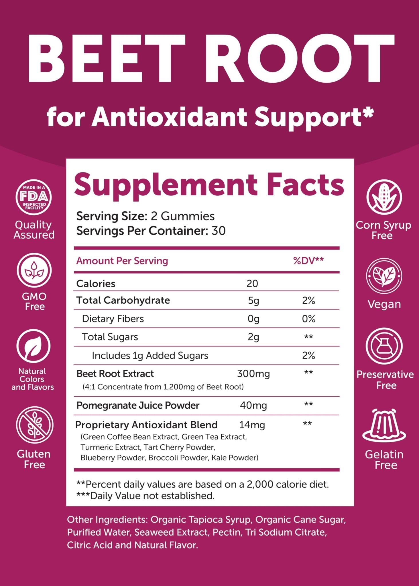 Lunakai USA Made Beet Root Gummies with Antioxidant Blend - Delicious Non-GMO Beet Chews, 60ct - TrustMedUSA