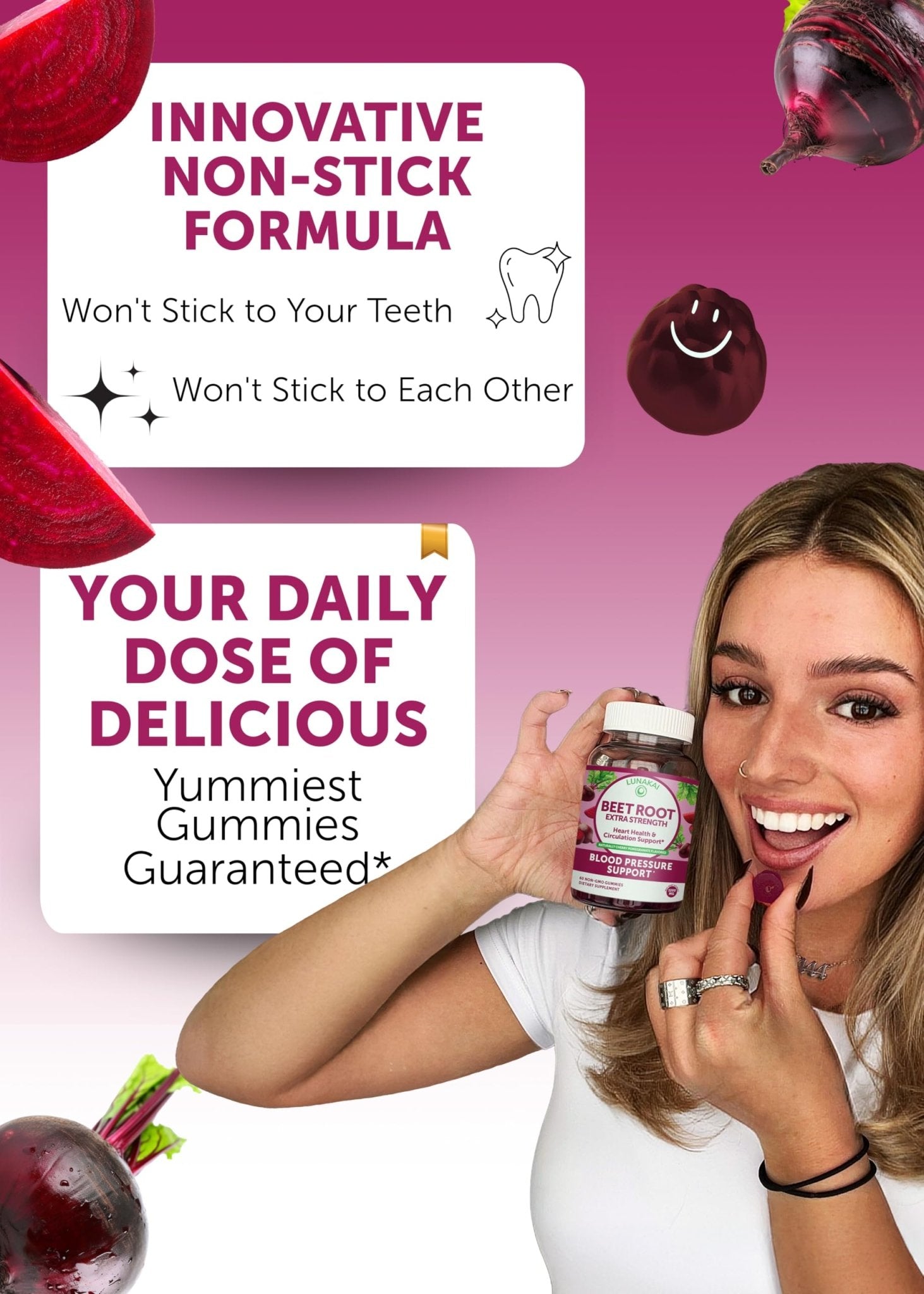 Lunakai USA Made Beet Root Gummies with Antioxidant Blend - Delicious Non-GMO Beet Chews, 60ct - TrustMedUSA