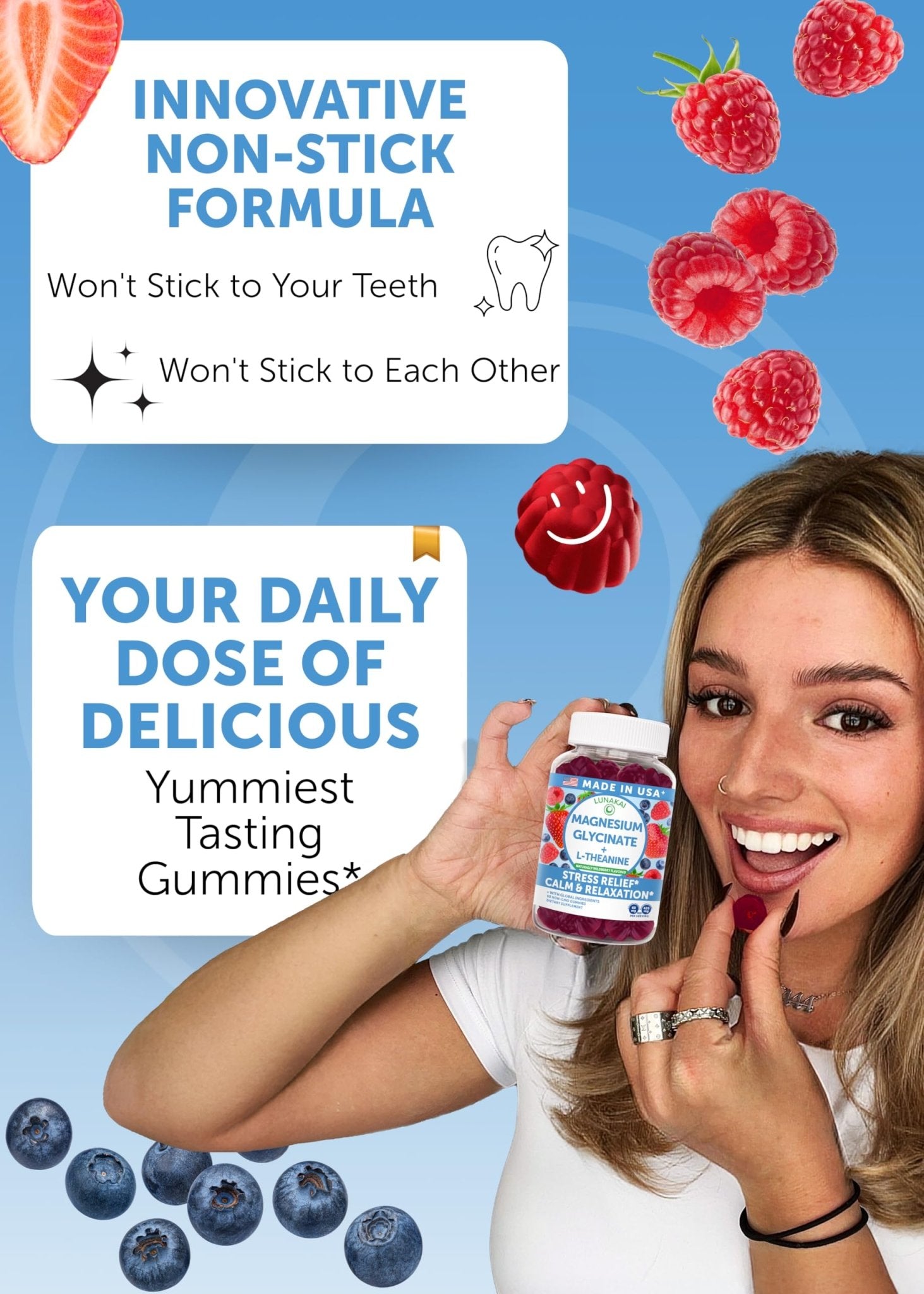 Lunakai USA Made Magnesium Glycinate Gummies 426mg with L-Theanine – Calm, Sleep, Stress Relief for Adults & Kids, Non-GMO, Vegan, 60ct - TrustMedUSA