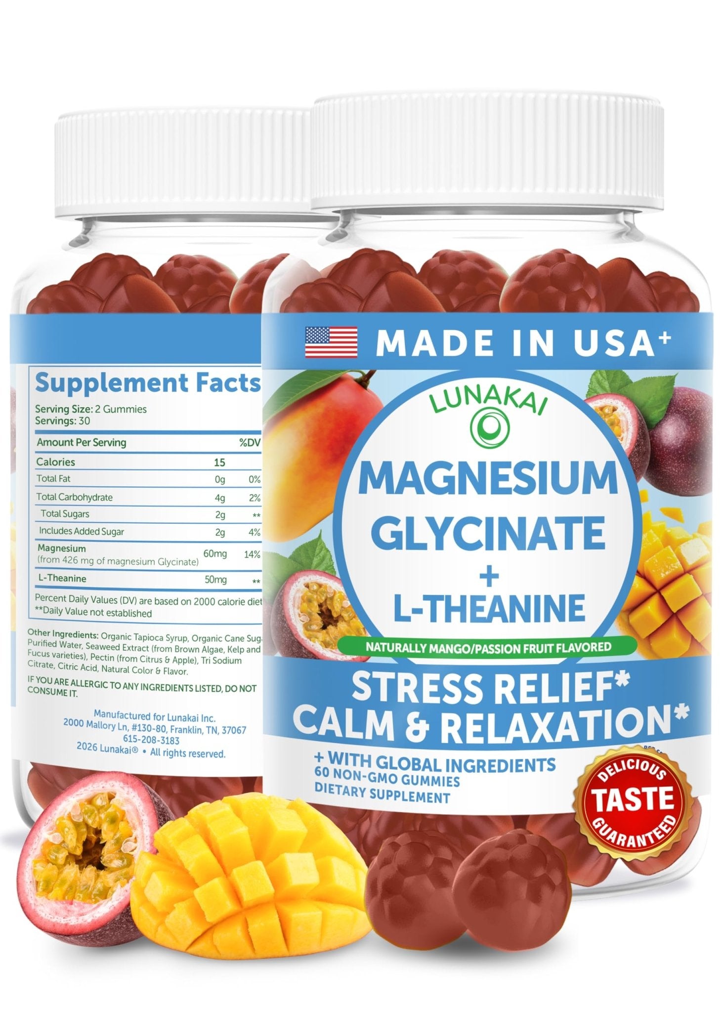 Lunakai USA Made Magnesium Glycinate Gummies with L-Theanine for Kids & Adults – 420mg Magnesium Supplement for Calm - TrustMedUSA