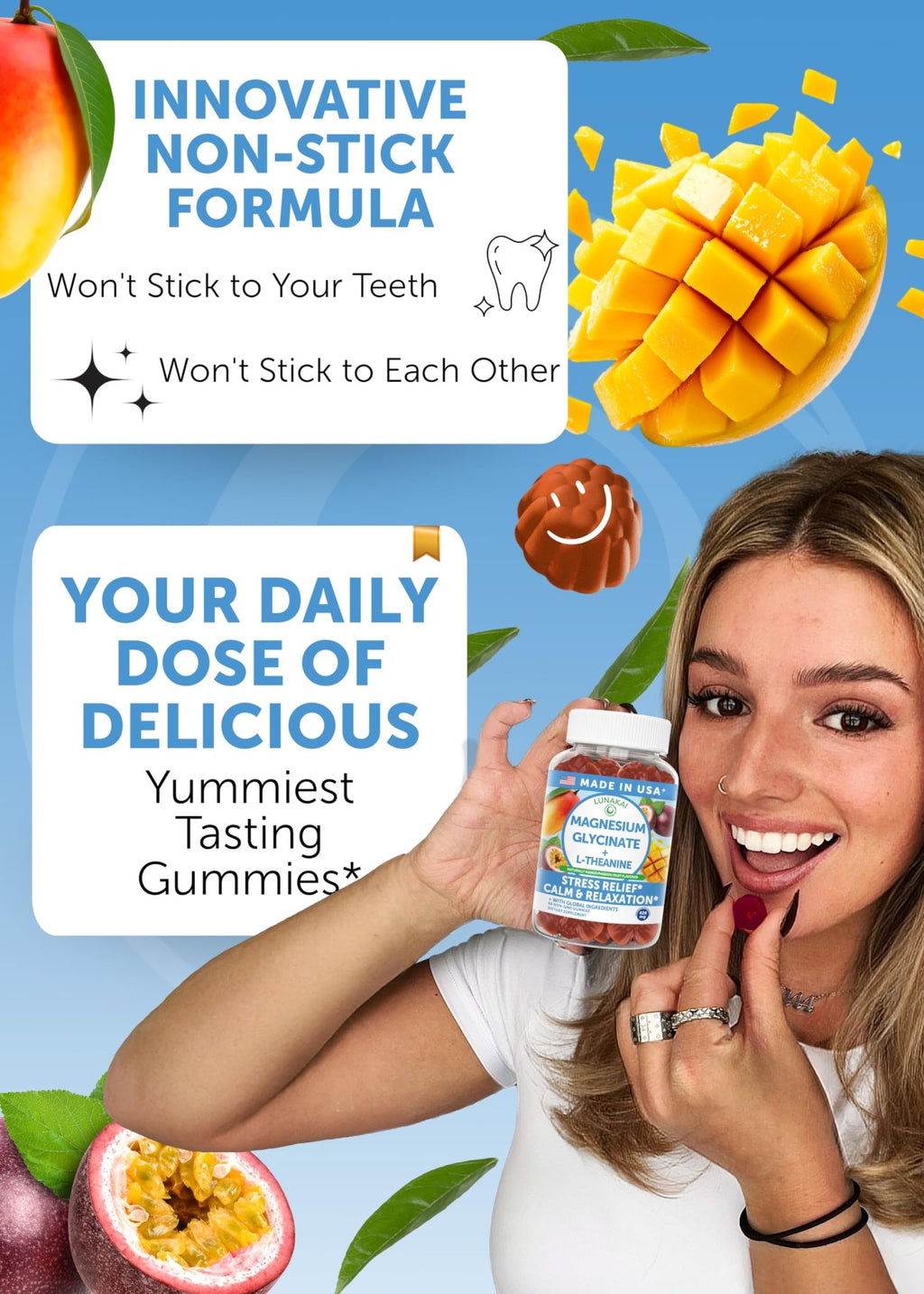 Lunakai USA Made Magnesium Glycinate Gummies with L-Theanine for Kids & Adults – 420mg Magnesium Supplement for Calm - TrustMedUSA