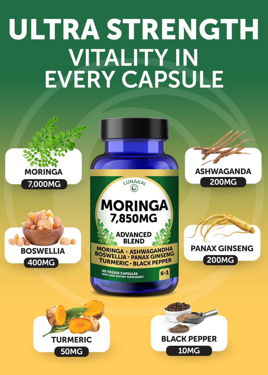Lunakai USA Made Moringa & Sea Moss Capsules Bundle – 6-in-1 & 16-in-1 Advanced Blends – 60 Non-GMO Veggie Capsules Each - TrustMedUSA