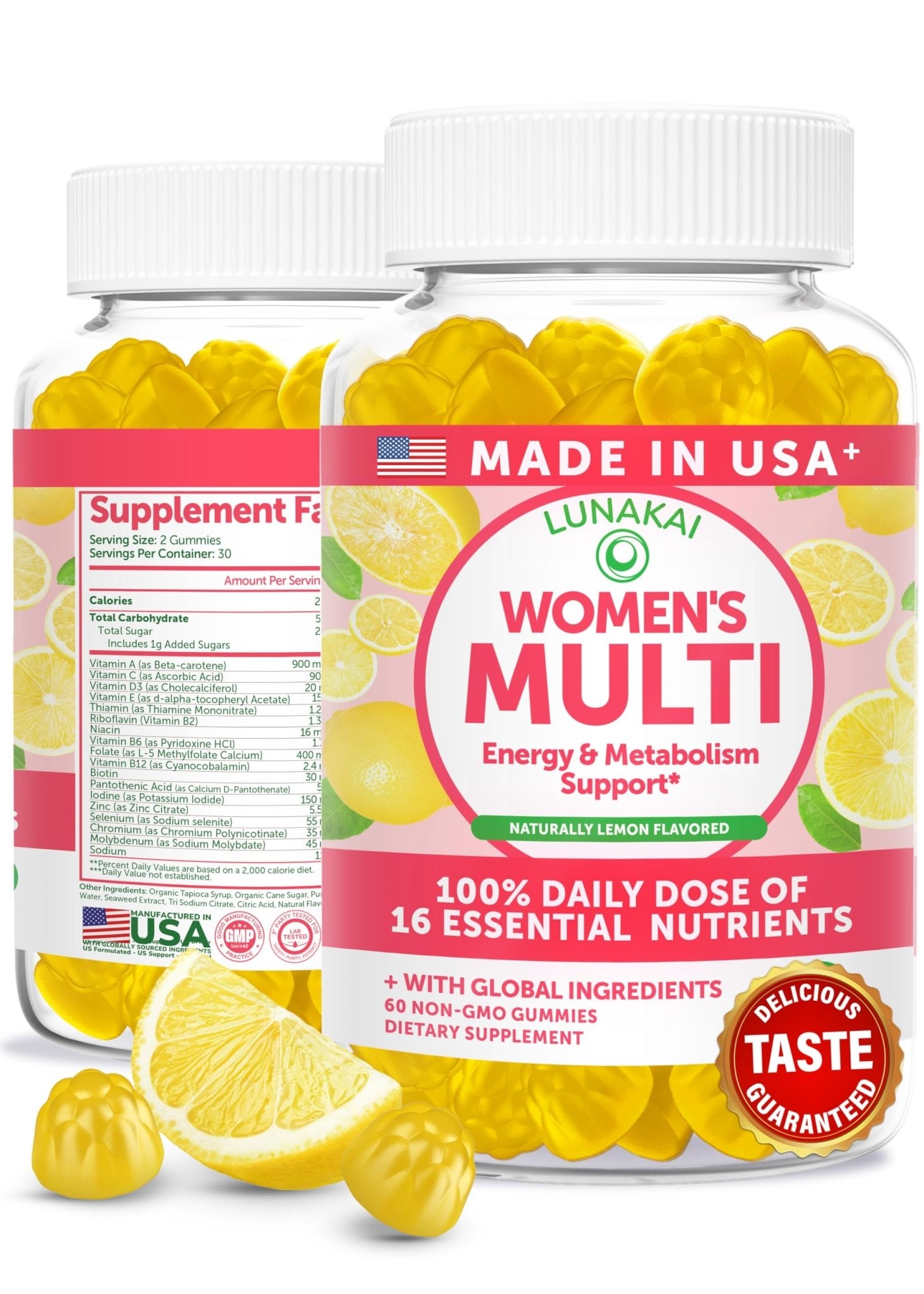 Lunakai USA Made Womens Multivitamin Gummies – Delicious Daily 16 Multi Vitamins for Women – Wellness, Energy & Essential Health Support, 60ct - TrustMedUSA