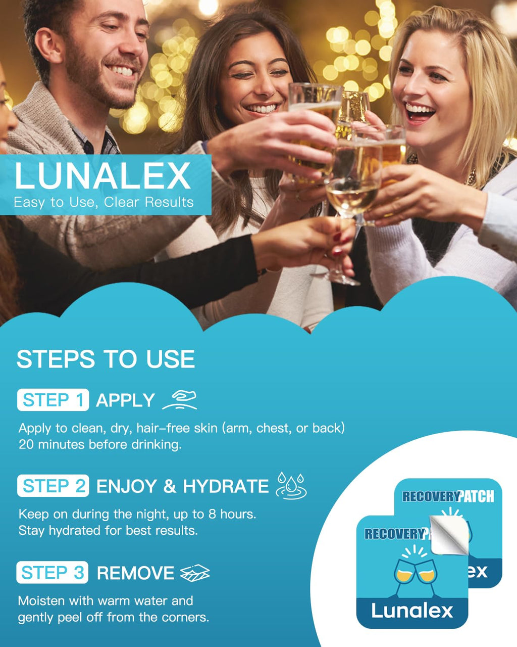 Lunalex Recovery Patch 48 Pack - Wake Up Refreshed & Balanced After Celebration - Plant-Based Formula for Morning Wellness - Bachelorette & Wedding Party Favors - 2 Patches per Sachet, Waterproof - TrustMedUSA