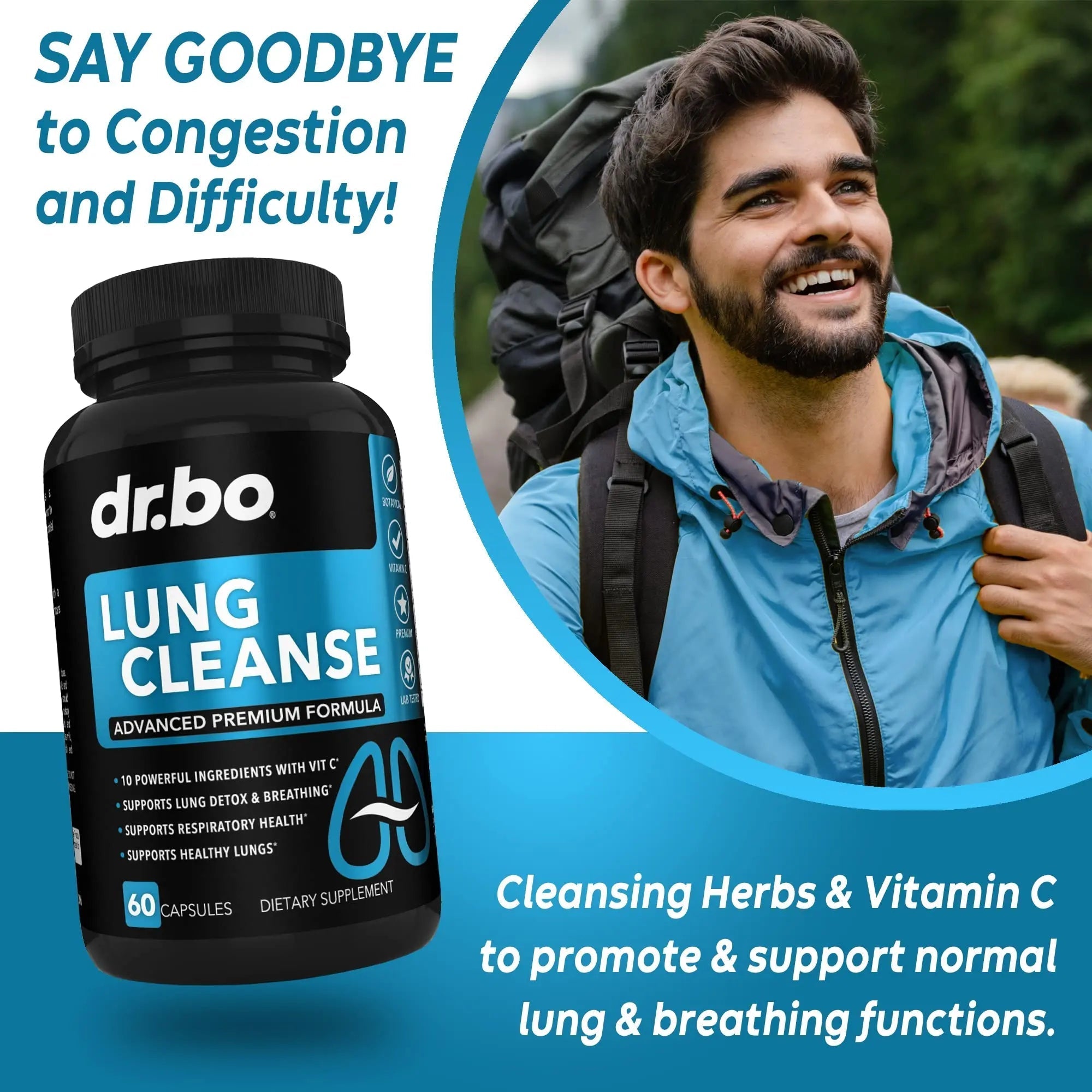 Lung Cleanse Support Supplement - Respiratory Supplements to Quit & Stop Smoking Aids - Herbal Detox for Lungs & Bronchial Health - Smokers Cleanser Breathe Aid for Mucus Clear Relief - 60 Capsules - TrustMedUSA