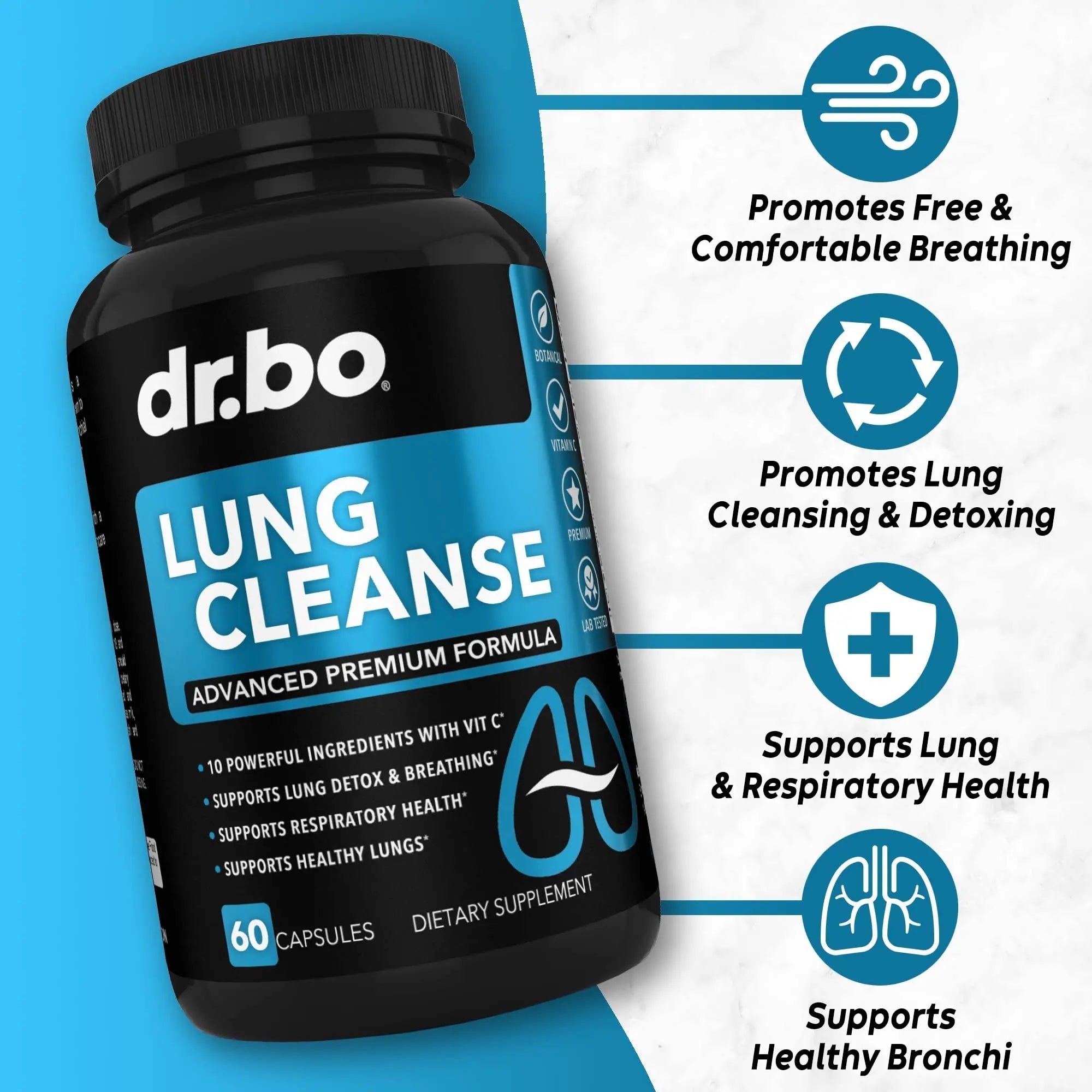 Lung Cleanse Support Supplement - Respiratory Supplements to Quit & Stop Smoking Aids - Herbal Detox for Lungs & Bronchial Health - Smokers Cleanser Breathe Aid for Mucus Clear Relief - 60 Capsules - TrustMedUSA