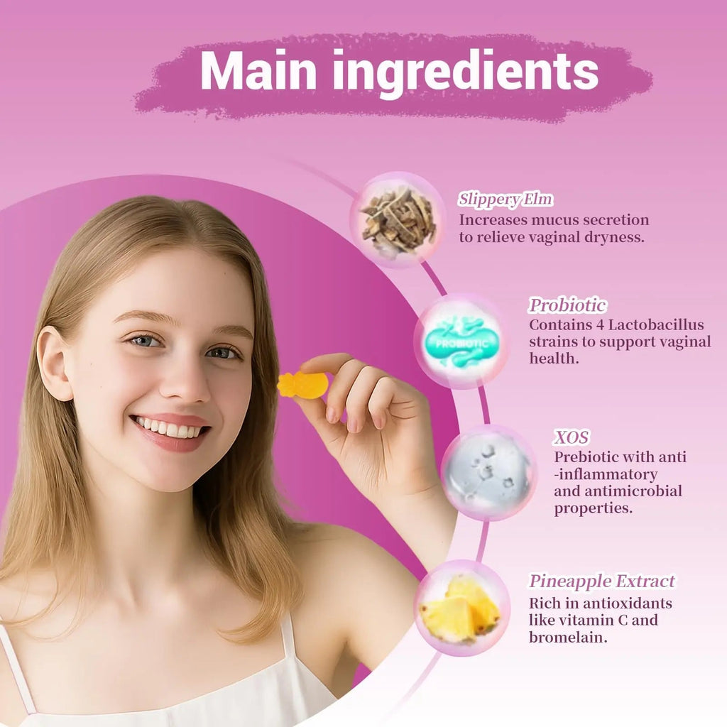 Lunivox Her Juicy Feminine Probiotics Gummies for Women, with Prebiotics & Slippery Elm - Promotes pH Balance, Gut Health & Immune Support - Pineapple Flavor, 60 Count - TrustMedUSA