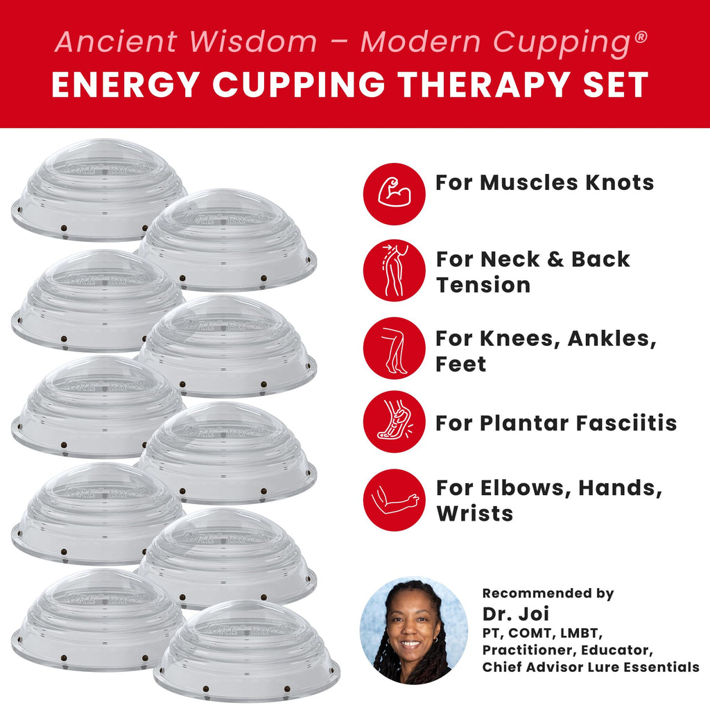 Lure Essentials Cupping Therapy Set 10 Professional Silicone Cupping Cups for Muscle Knots, Joints, Muscles, Arms and Feet - TrustMedUSA
