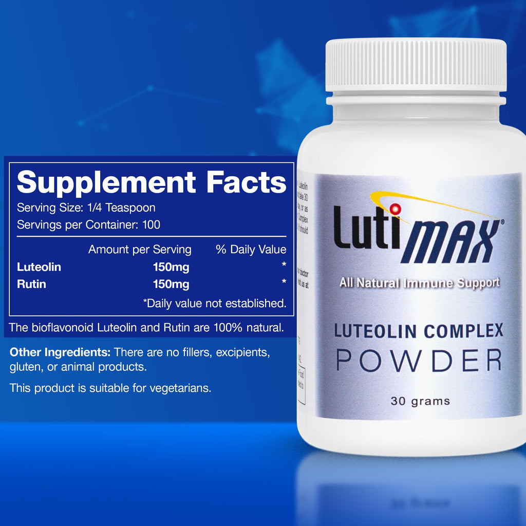 Lutimax Luteolin Complex Powder Brain Supplement with Rutin - Nootropic Brain Supplements for Memory and Focus to Improve Brain Health - Antioxidant Supplement for Immune Support - 100 Servings Solo - TrustMedUSA