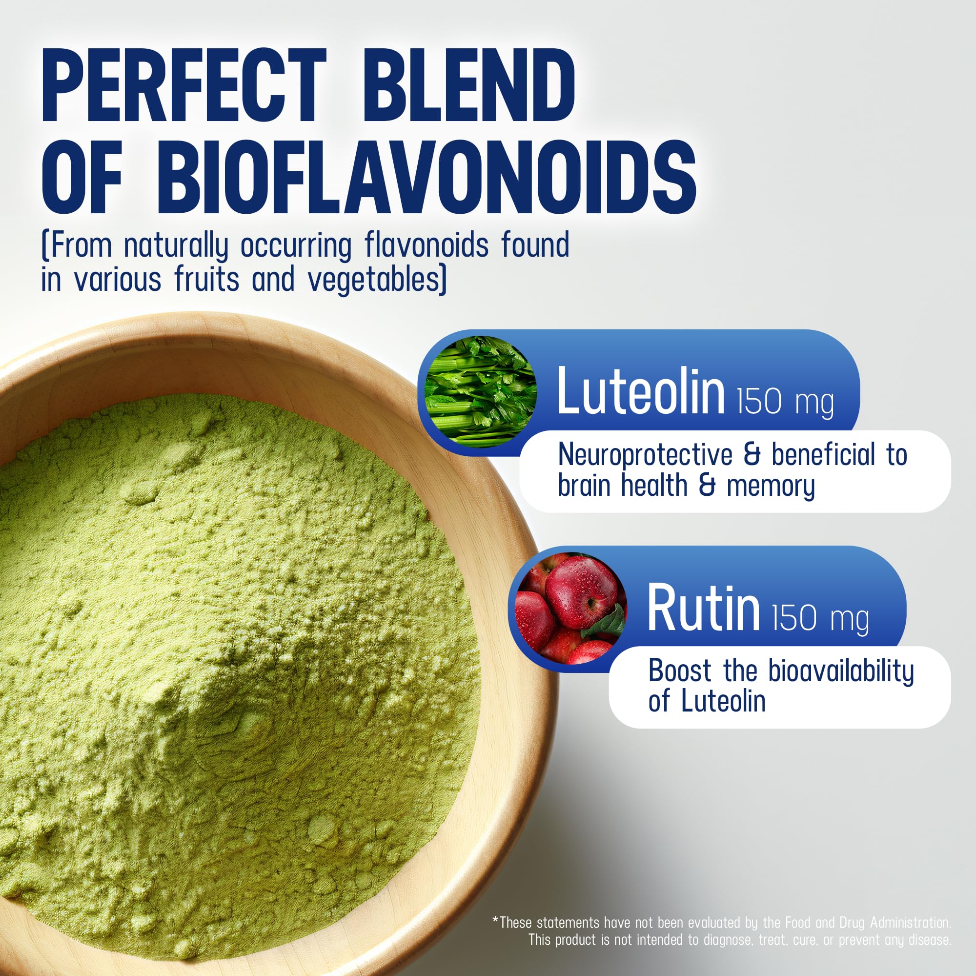 Lutimax Luteolin Complex Powder Brain Supplement with Rutin - Nootropic Brain Supplements for Memory and Focus to Improve Brain Health - Antioxidant Supplement for Immune Support - 100 Servings Solo - TrustMedUSA