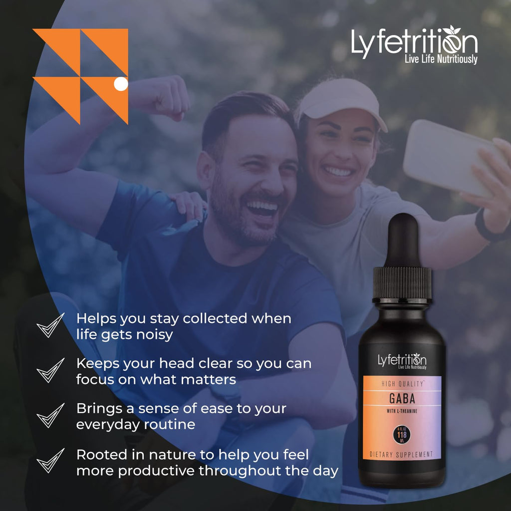 Lyfetrition GABA with L-Theanine, Ginkgo Biloba (Salisburia biloba) Extract, Organic Peruvian MACA Root (Lepidium meyenii) Extract, 118 ml, 4 FL Oz Liquid, 220 Servings, Made in USA, Quick Absorption - TrustMedUSA