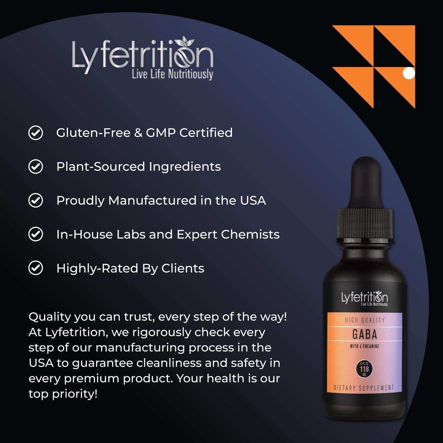 Lyfetrition GABA with L-Theanine, Ginkgo Biloba (Salisburia biloba) Extract, Organic Peruvian MACA Root (Lepidium meyenii) Extract, 118 ml, 4 FL Oz Liquid, 220 Servings, Made in USA, Quick Absorption - TrustMedUSA