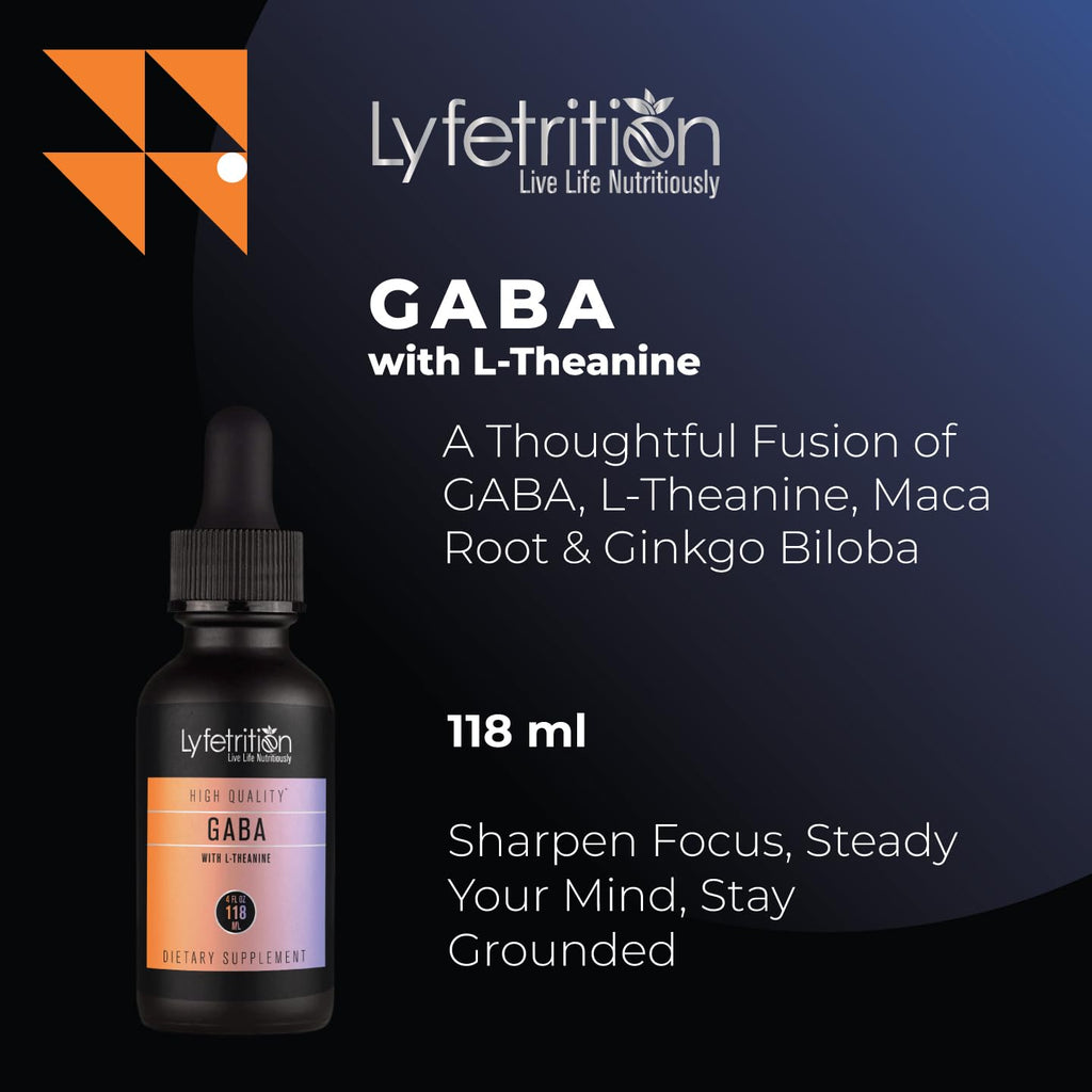 Lyfetrition GABA with L-Theanine, Ginkgo Biloba (Salisburia biloba) Extract, Organic Peruvian MACA Root (Lepidium meyenii) Extract, 118 ml, 4 FL Oz Liquid, 220 Servings, Made in USA, Quick Absorption - TrustMedUSA