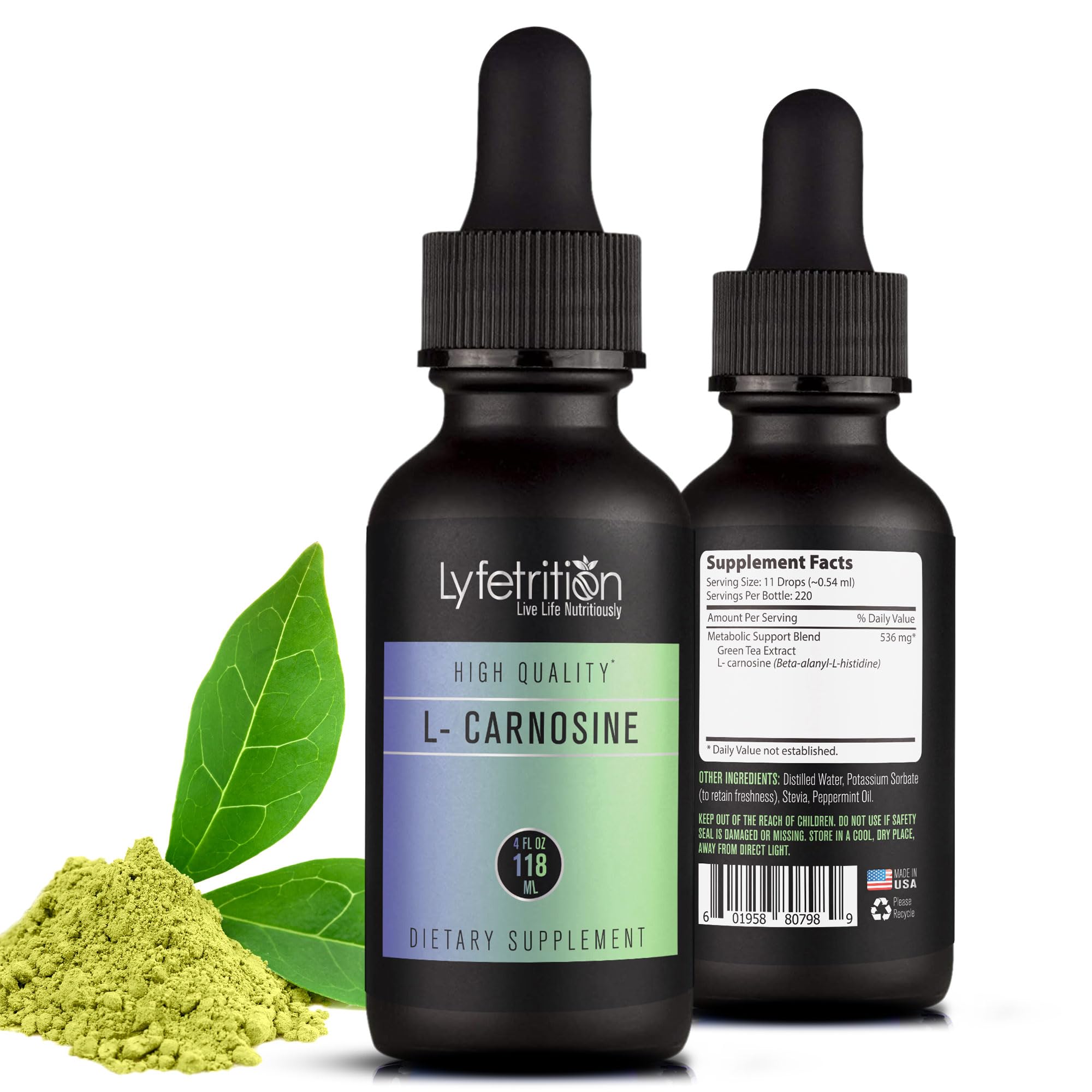 Lyfetrition L-Carnosine Liquid Supplement 118 ml, 4 FL Oz Liquid, 220 Servings, Made in USA, Quick Absorption, Potent Ingredients, Non-GMO - TrustMedUSA