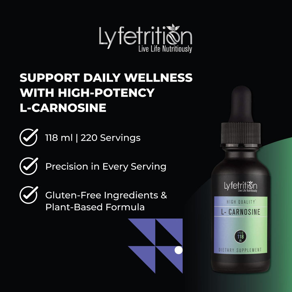 Lyfetrition L-Carnosine Liquid Supplement 118 ml, 4 FL Oz Liquid, 220 Servings, Made in USA, Quick Absorption, Potent Ingredients, Non-GMO - TrustMedUSA