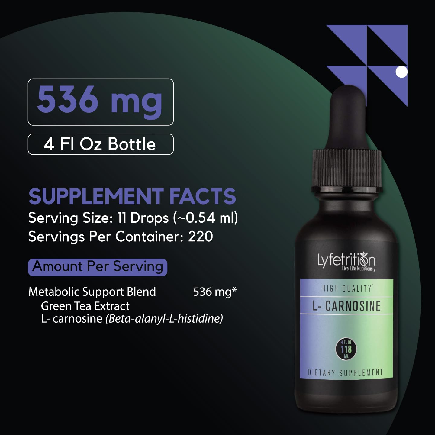 Lyfetrition L-Carnosine Liquid Supplement 118 ml, 4 FL Oz Liquid, 220 Servings, Made in USA, Quick Absorption, Potent Ingredients, Non-GMO - TrustMedUSA