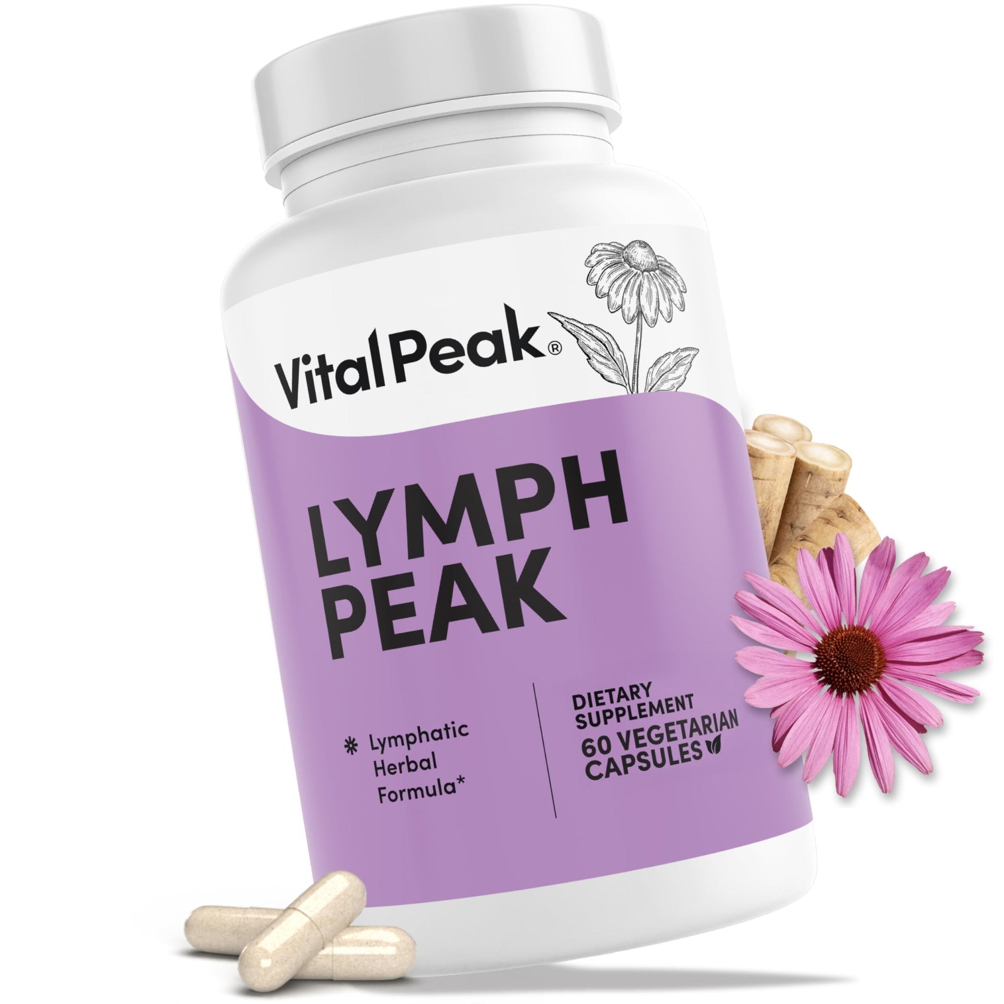Lymph Peak - Lymphatic Drainage Supplements - Lymph System Support - with Burdock Root, Echinacea Extract, Bromelain, Dandelion Extract & More - Vegan, Non GMO, Gluten Free - 60 Capsules - Maple Wellness Supplements