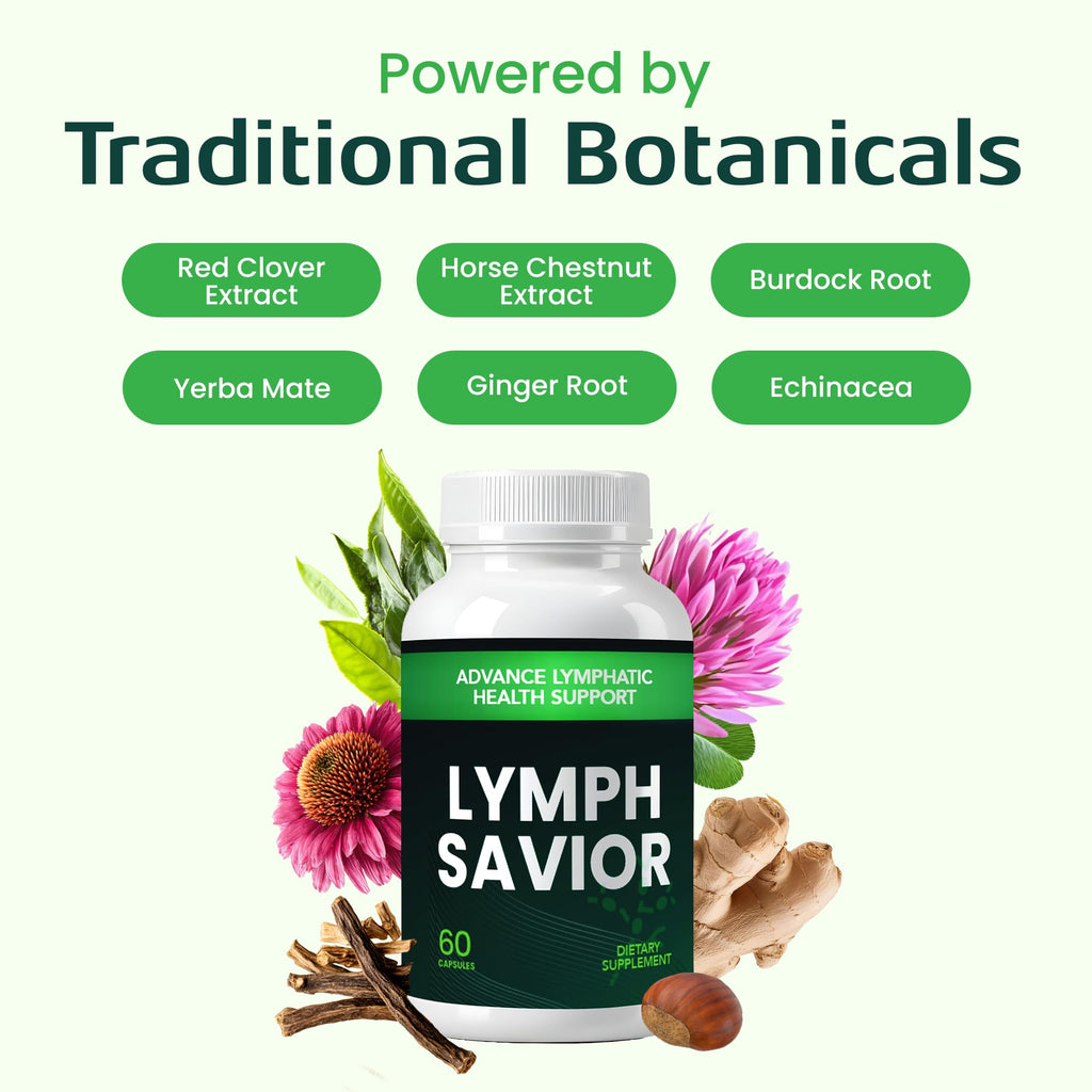 Lymph Savior - Plant-Based Lymphatic Support Supplement with Red Clover, Horse Chestnut & Burdock Root for Fluid Balance & Daily Wellness - Non-GMO, Made in USA - 30-Day Supply, 1 Bottle - TrustMedUSA