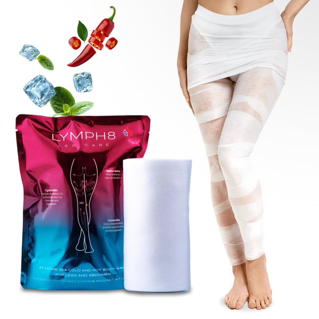 LYMPH8 Thermo-Active Body Wrap Hot and Cold Lymphatic Drainage & Sculpting Treatment for Legs&Stomach Helps Smooth,Tone&Firm the Skin With Caffeine, Niacinamide & Capsicum Extract 40 ft Pre-Soaked - Maple Wellness Supplements