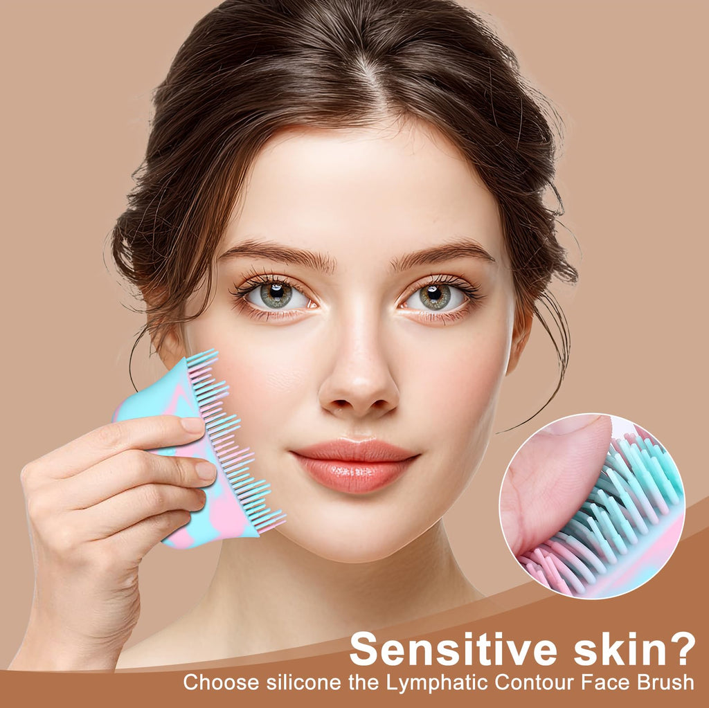 Lymphatic Contour Face Brush, Silicone Lymphatic Drainage Massager, Dry Brush Alternative to Gua Sha for Face and Body - Maple Wellness Supplements