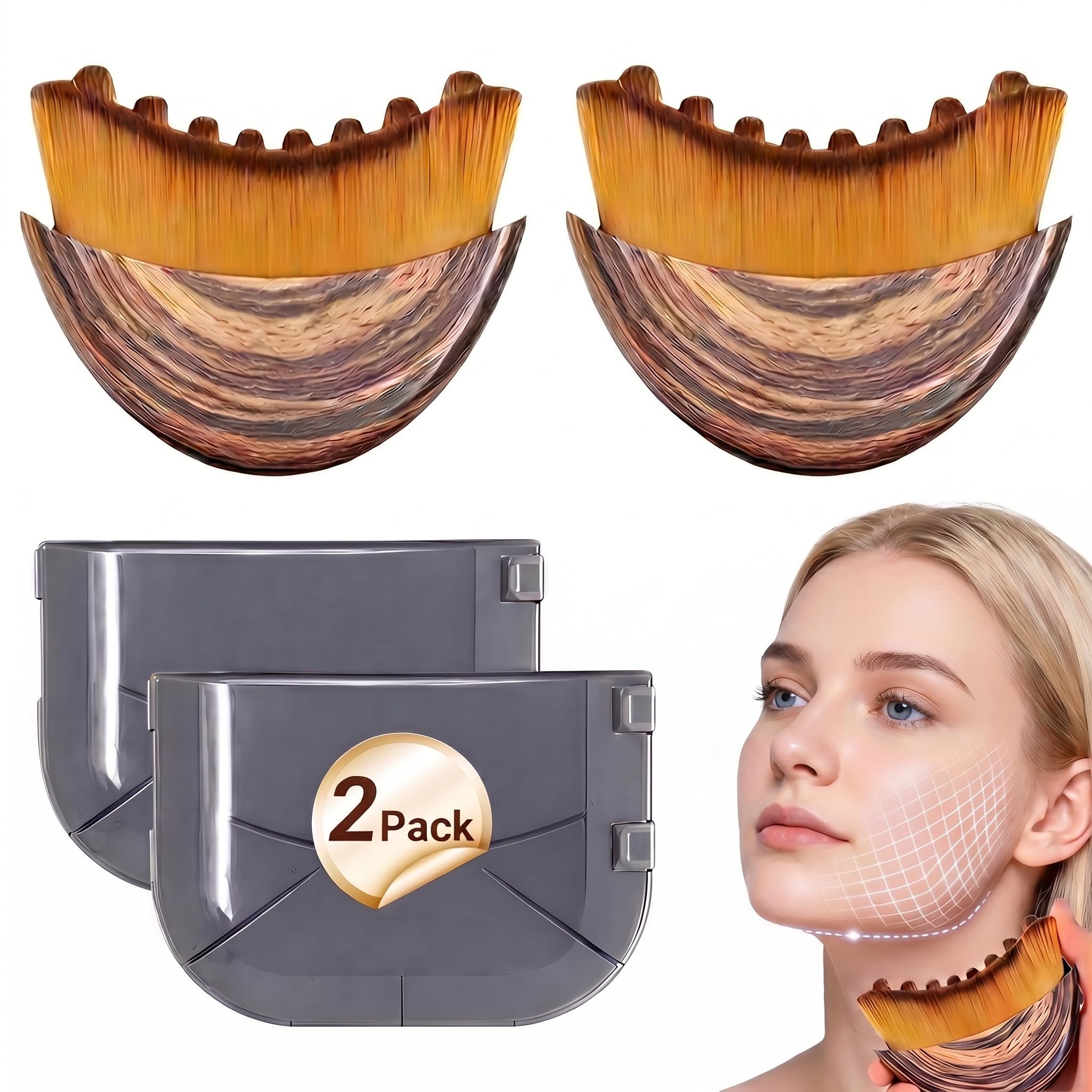 Lymphatic Contour Face Brush,Lymphatic Face Brush,Lymphatic Drainage Brush,Dry Brush,Neck,Chin & Face Sculpting,Anti-Puffiness,Gua Sha & Improves Skin Glow,Skin Care Massage Tools. (2PC) - Maple Wellness Supplements