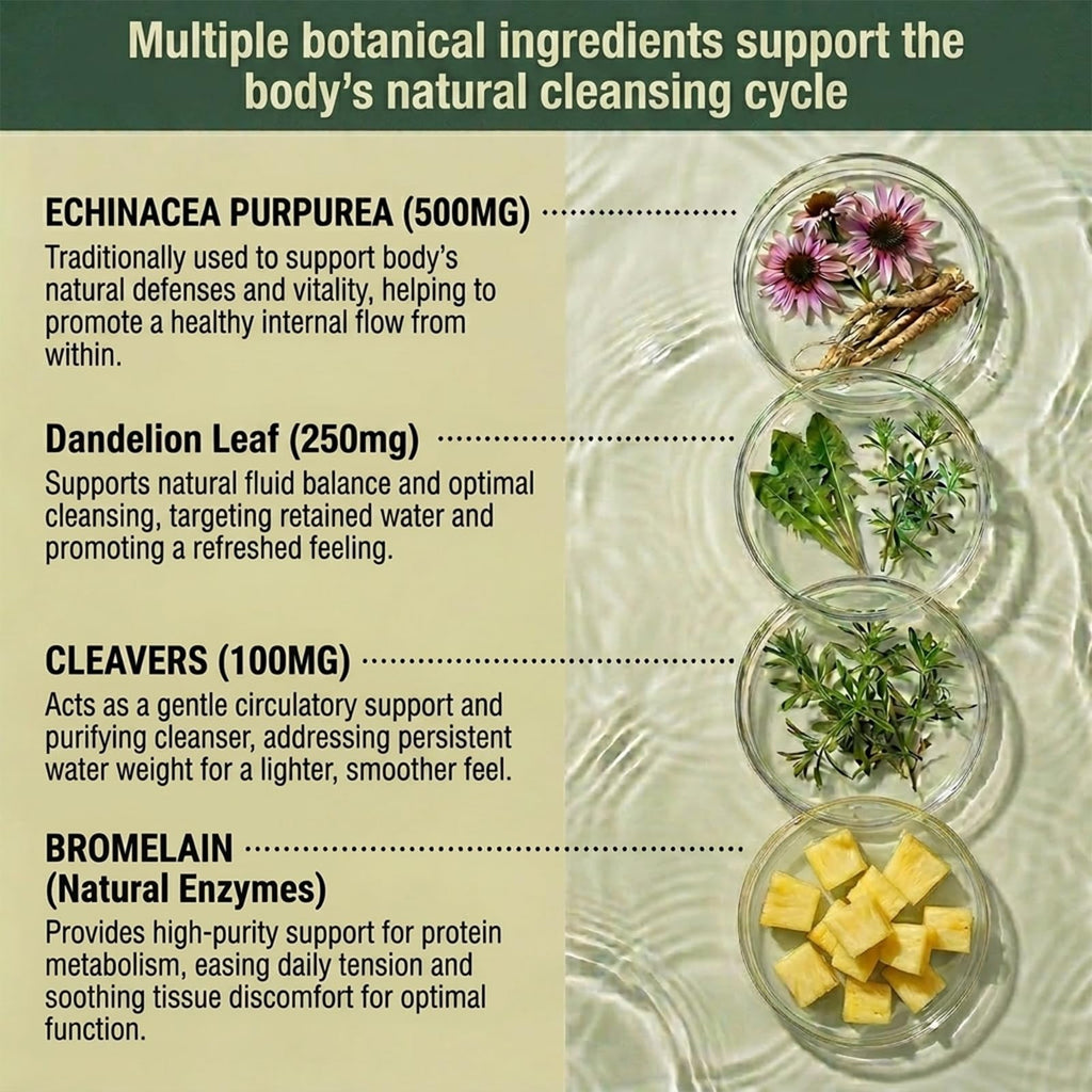 Lymphatic Drainage Capsules - Ease Body Heaviness & Facial Puffiness - Supports Natural Fluid Balance & Metabolism、Joint Discomfort - with Echinacea & Dandelion - 90 Vegan Capsules & Non-GMO - Maple Wellness Supplements
