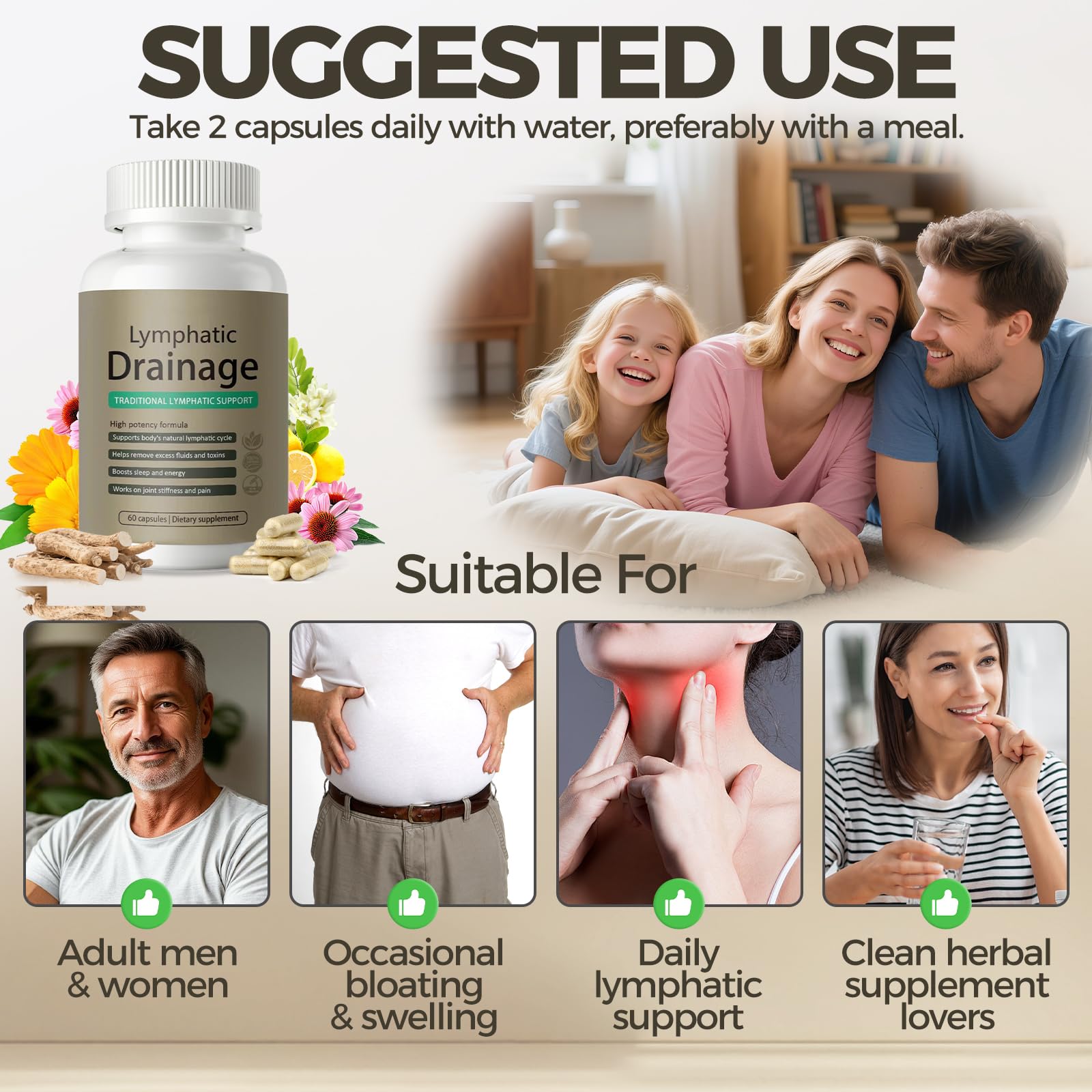 Lymphatic Drainage Capsules | Lymphatic Support Supplement for Women | Anti Cellulite, Water Retention & Bloating Relief | with Dandelion, Cleavers & Echinacea | Non-GMO, Gluten Free | 60 Count - Maple Wellness Supplements
