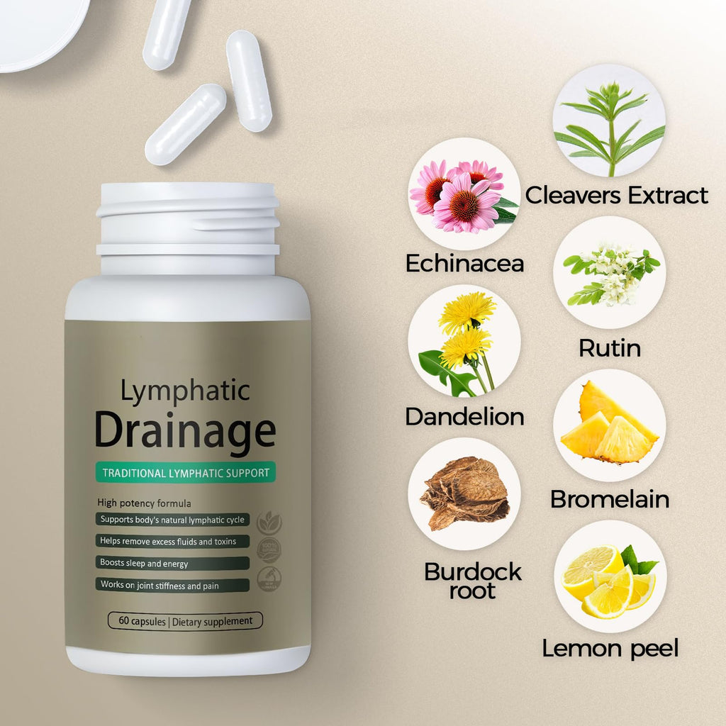 Lymphatic Drainage Capsules | Lymphatic Support Supplement for Women | Anti Cellulite, Water Retention & Bloating Relief | with Dandelion, Cleavers & Echinacea | Non-GMO, Gluten Free | 60 Count - Maple Wellness Supplements