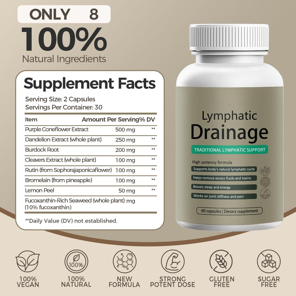 Lymphatic Drainage Capsules | Lymphatic Support Supplement for Women | Anti Cellulite, Water Retention & Bloating Relief | with Dandelion, Cleavers & Echinacea | Non-GMO, Gluten Free | 60 Count - Maple Wellness Supplements