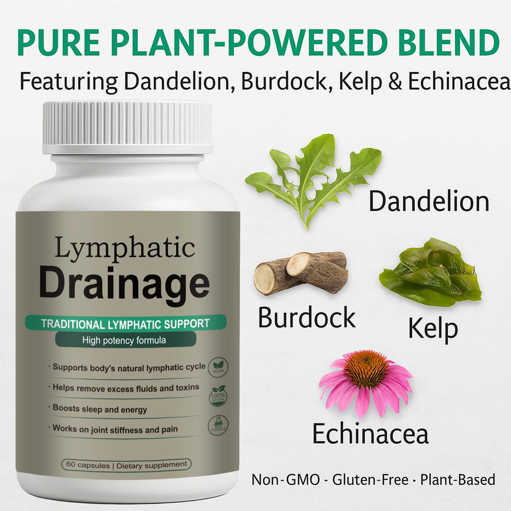 Lymphatic Drainage Capsules – Natural Herbal Blend with Dandelion, Burdock, Kelp & Echinacea – Supports Circulation & Fluid Balance - Maple Wellness Supplements